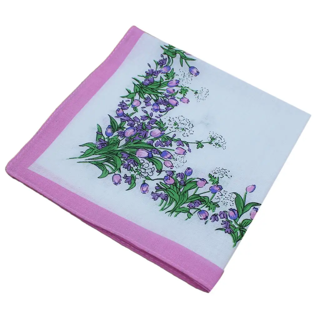 Vintage Set 12 Ladies Handkerchief Hankie Purple Blue Orange Flowers 30x30cm