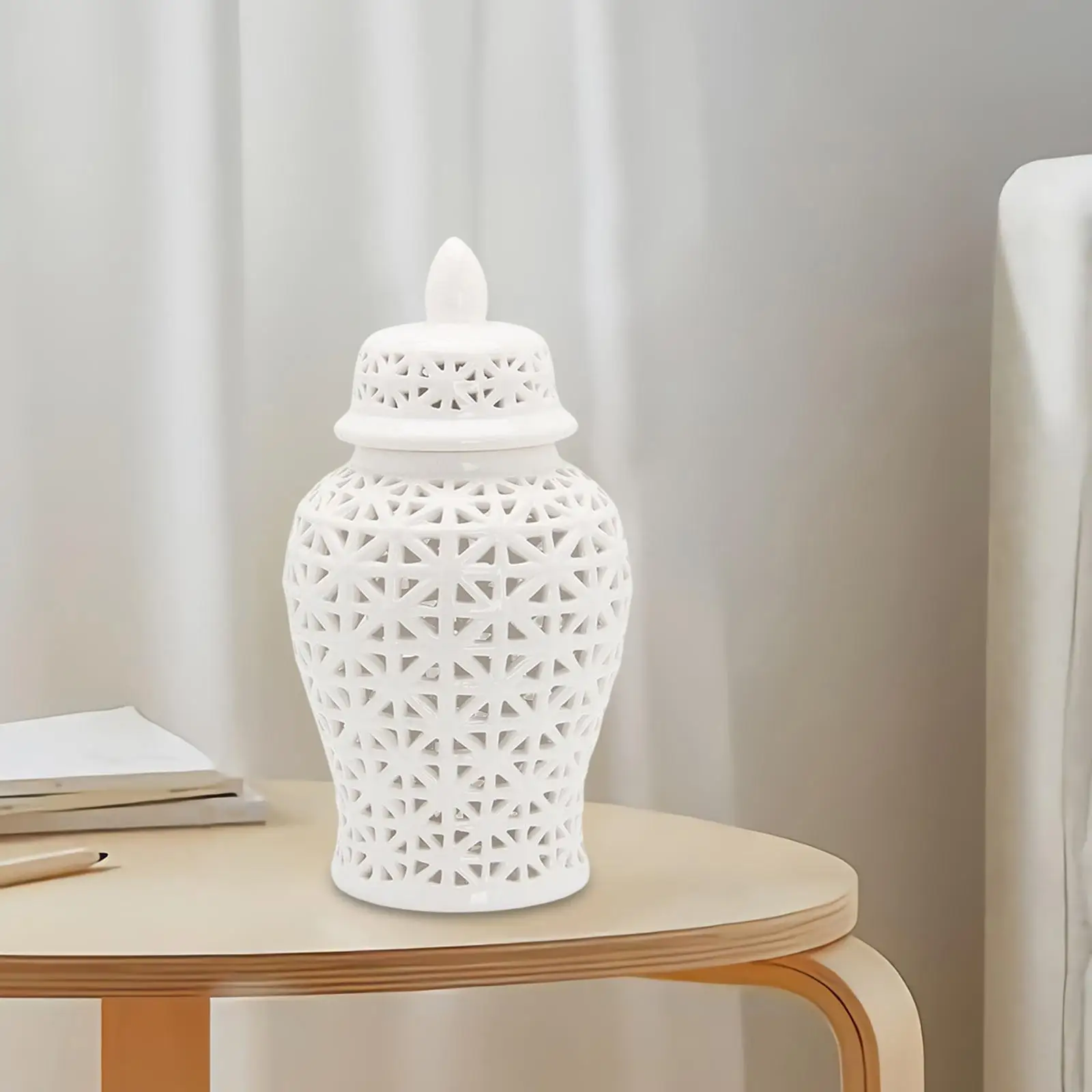 Ceramic Flower Vase Temple Jar Storage Handicraft Desk Porcelain Ginger Jar