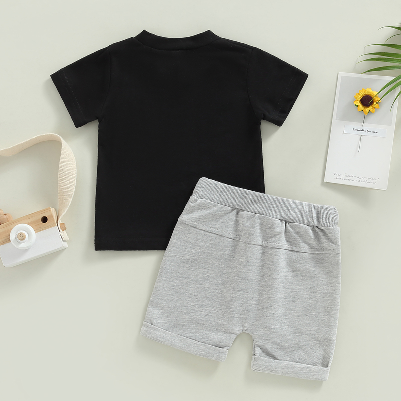 FOCUSNORM 4 Farben Sommer Kausalen Baby Jungen Kleidung Sets 2 stücke Brief Drucken Kurzarm Pullover T Shirts + Solide shorts – Detail 11