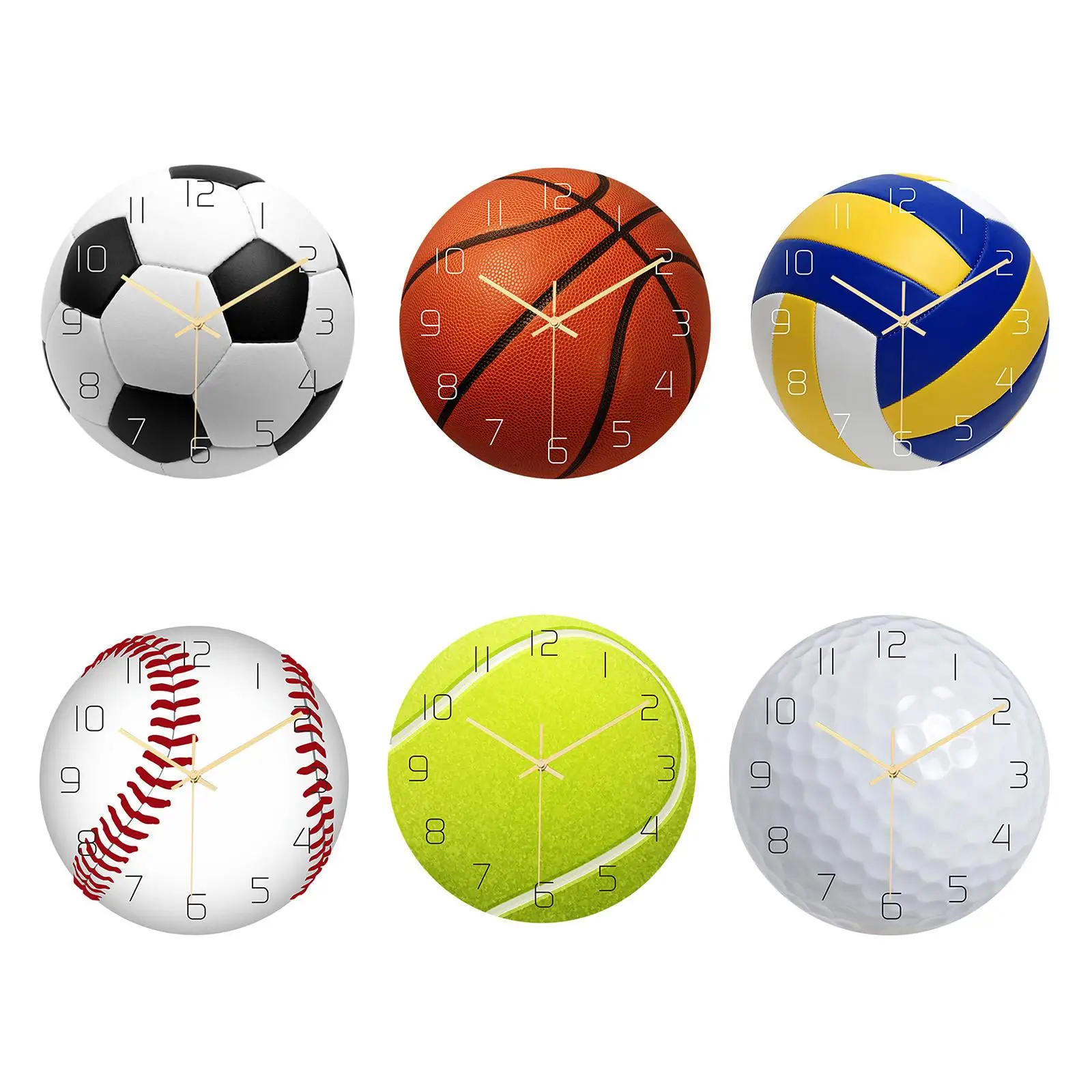 Acrylic Sports Ball Wall Clock 12 Inch Non-Ticking Hanging Clocks Battery Operated Home Bedroom Hallway Office Decoration Gift
