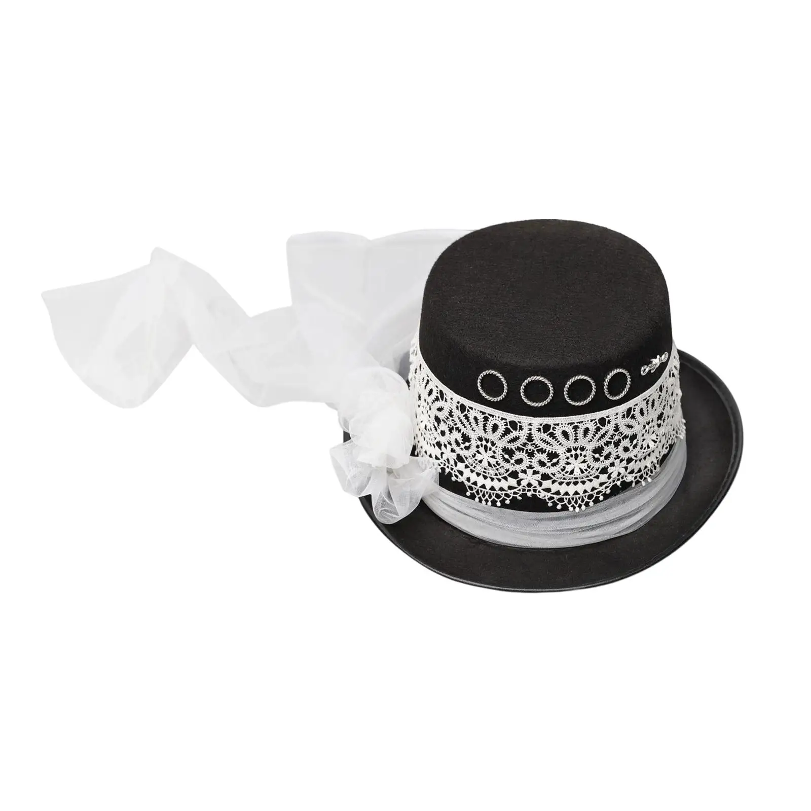 Goth Women Steampunk Top Hat White Lace Decor Veil Costume Hat,  Costume Accessory  Hat Durable Premium Material DIY 
