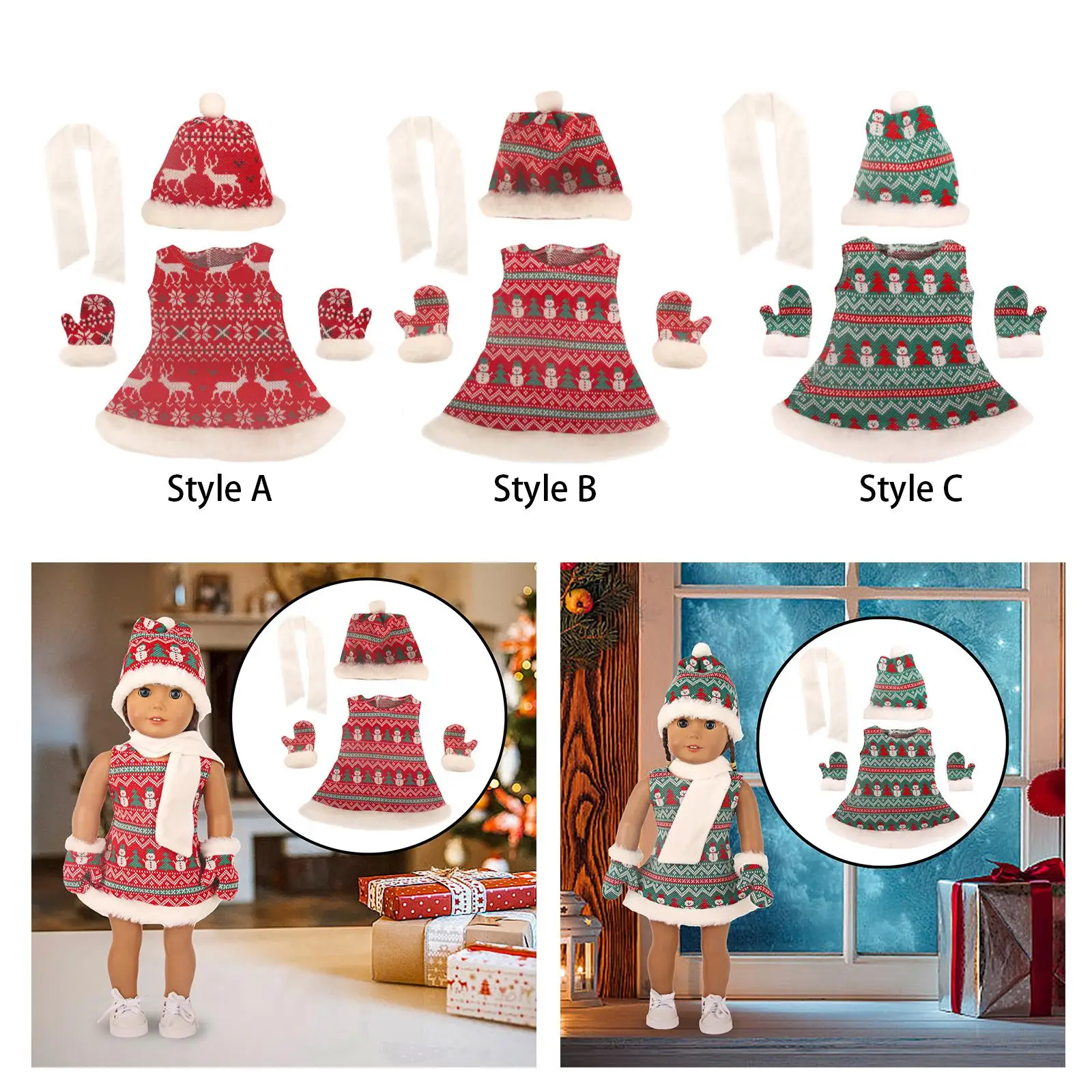 Doll Christmas Clothing Set Fashion Dresses Hat for Birthday Gift Baby Dolls