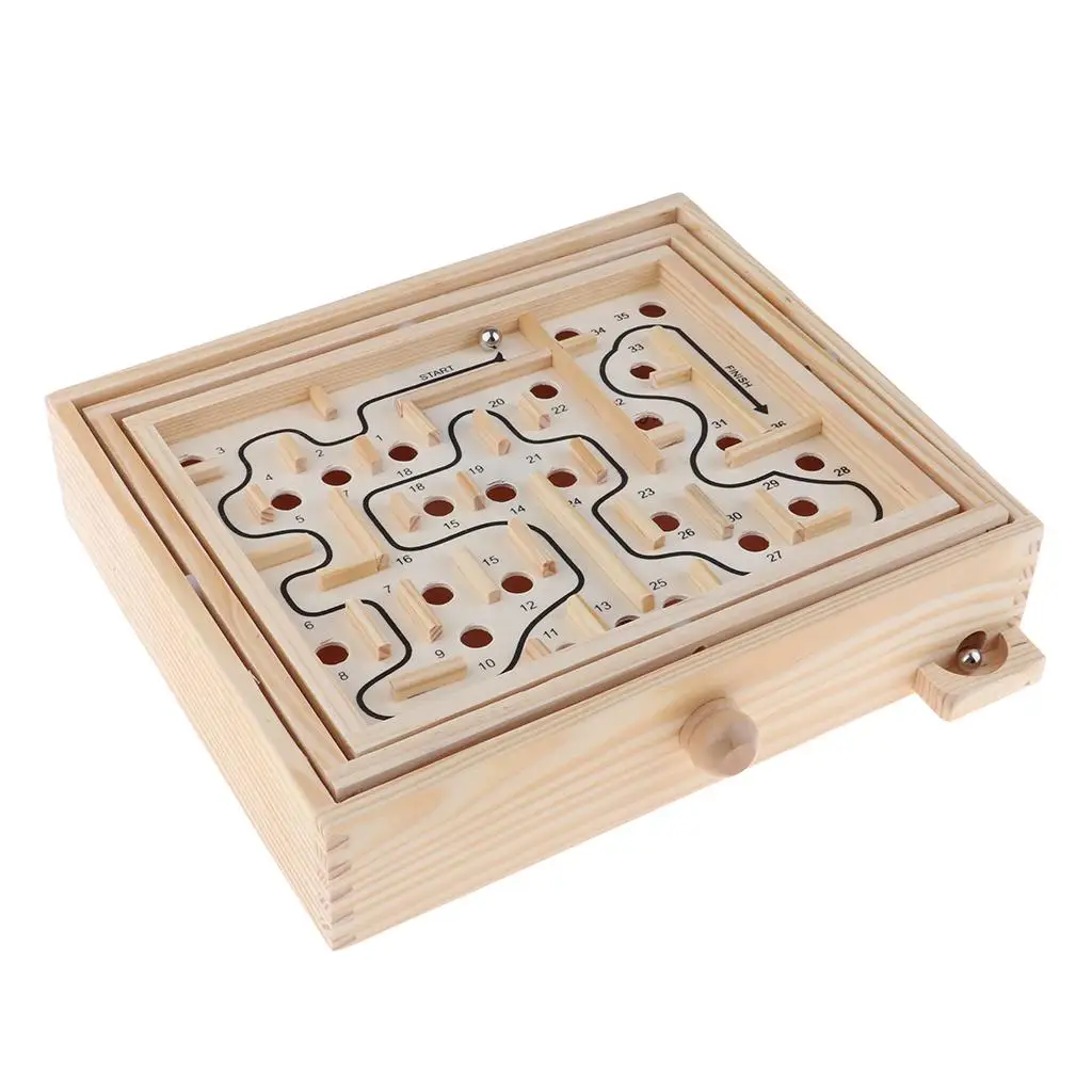 Wood Labyrinth Puzzle Balance Board Bead Maze Game Educational Toy