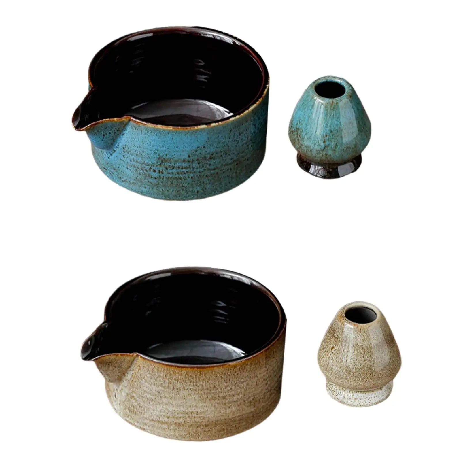 2x Ceramic Matcha Bowl and Chasen Rest Handmade Modern Ceramic Japanese Tea Ceremony for Family Beverage Beginner