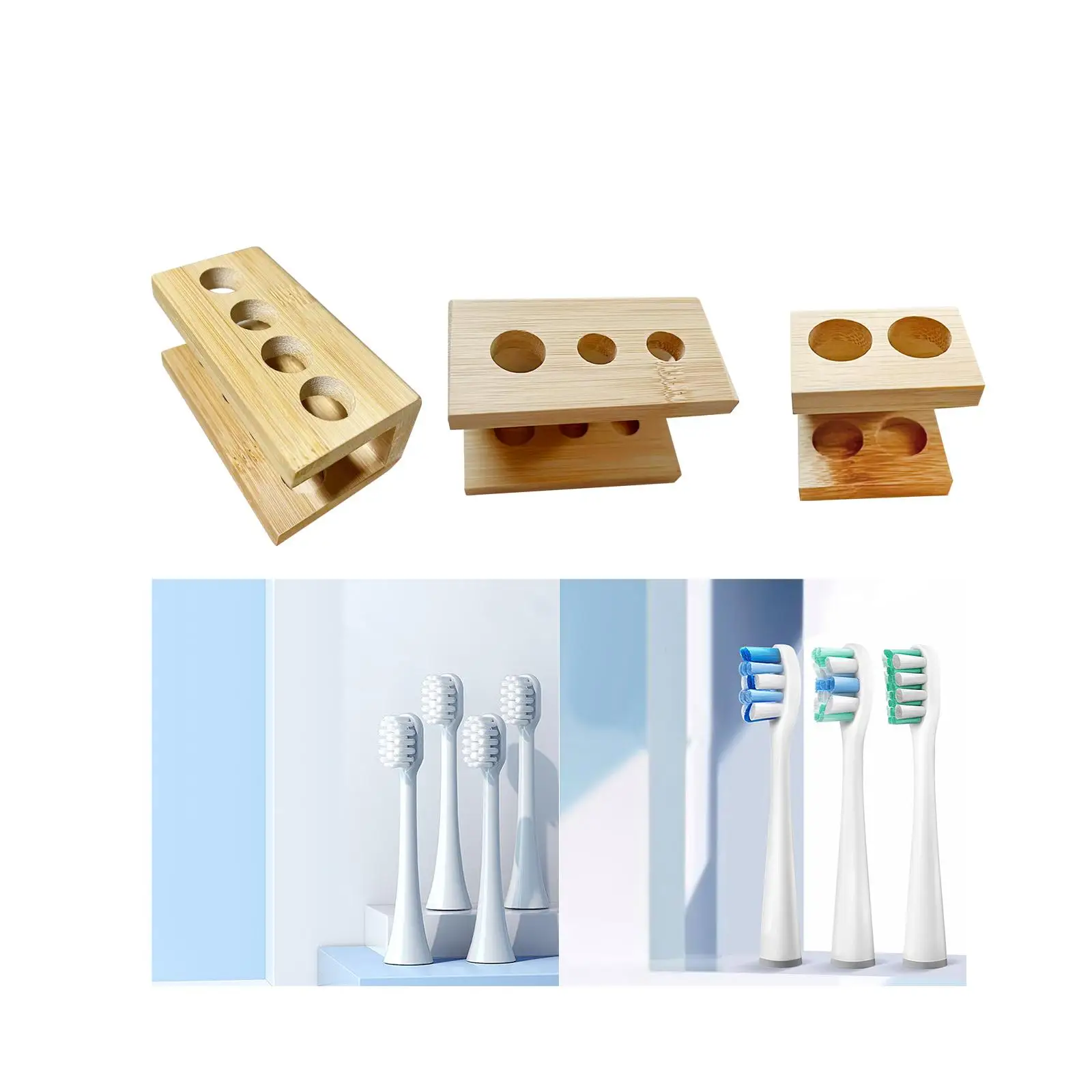 Electric Toothbrush Heads Holder Wood Freestanding Easy to Clean Nonslip Fittings for Bathroom Vanity Countertop Makeup Lotions