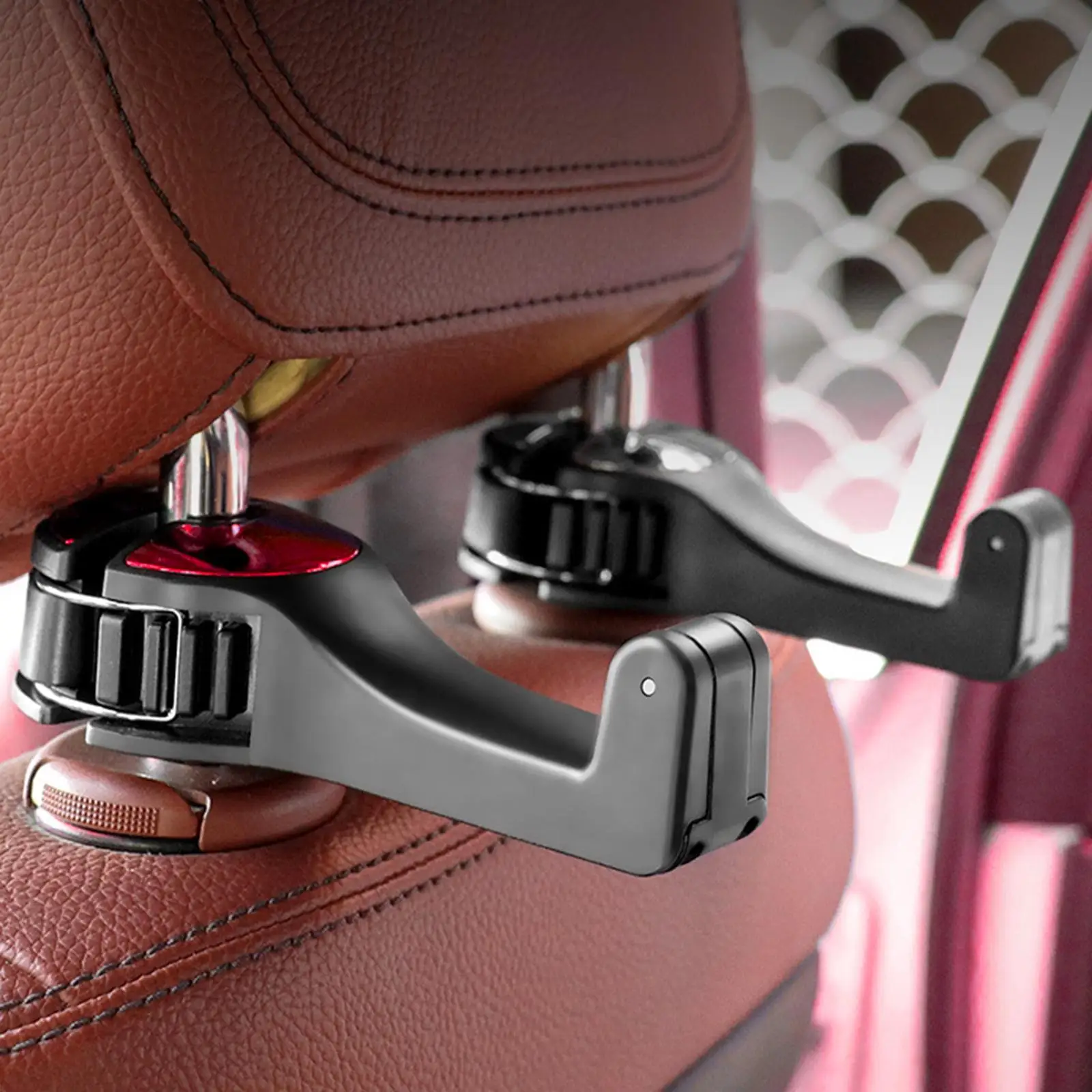 2 in 1 Car Headrest Hidden Hook with Phone Holder Seat Back Hanger for Foldble Clips