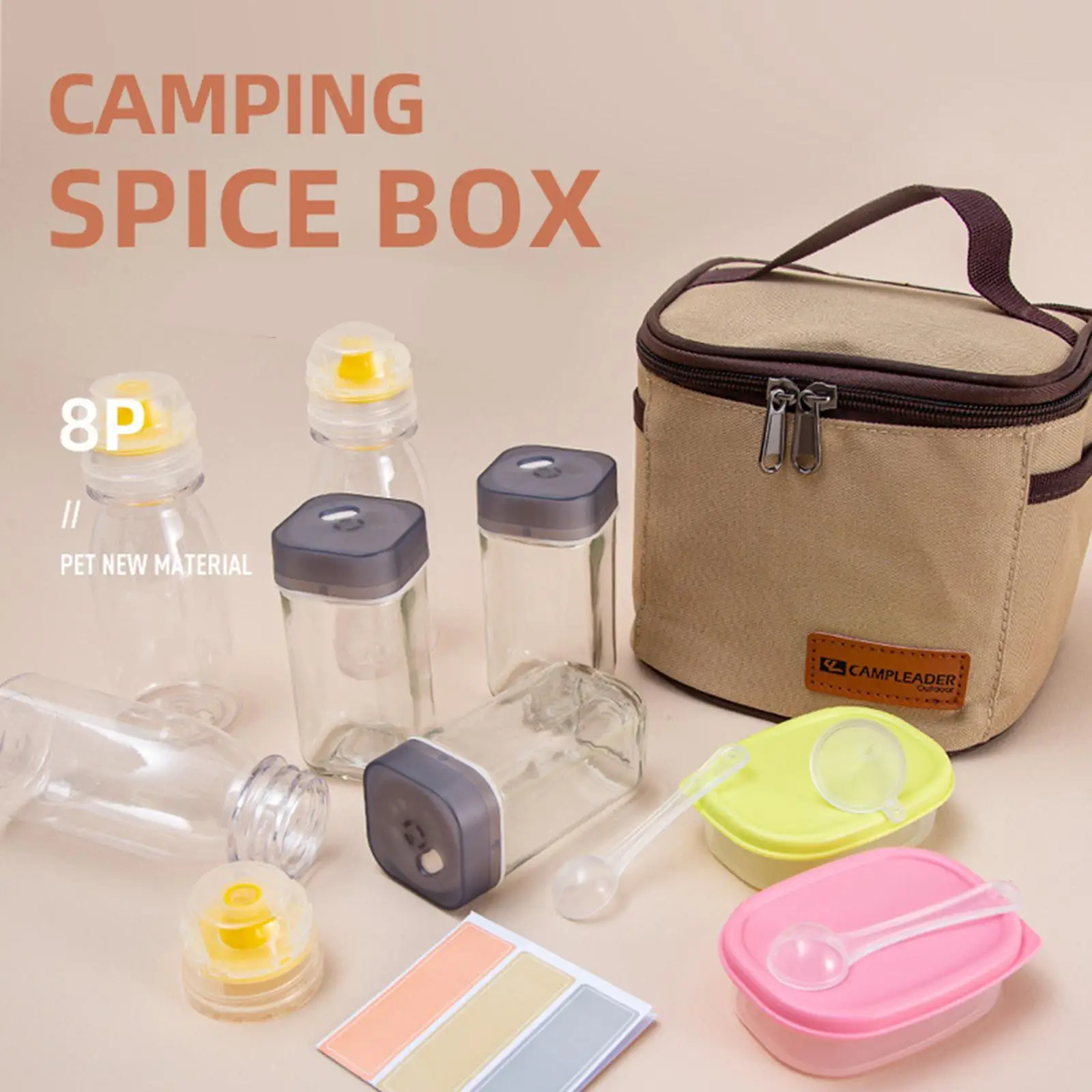 Portable Camping Spice Jars Sauce Condiment Containers Set with Carrying Bag for Fishing Picnic