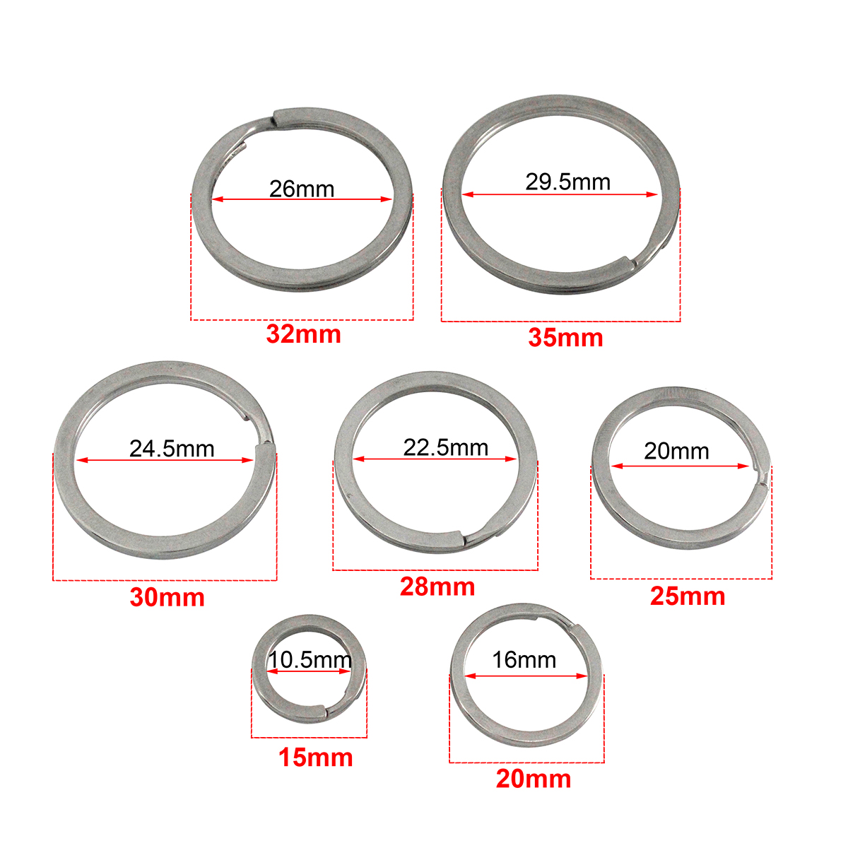 5 stücke Metall Split Ringe Flache-draht Doppel Schleife Schlüsselring 15-38mm Keychain Schlüssel Halter DIY Leder handwerk hardware Edelstahl – Detail 1