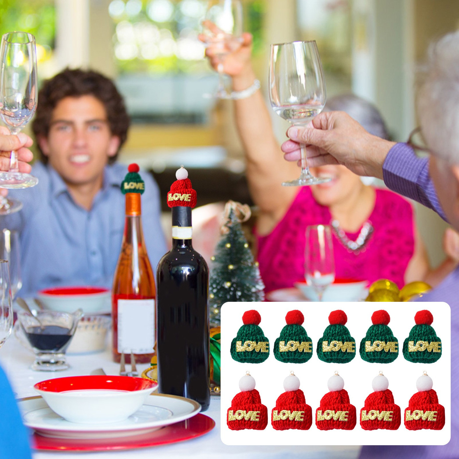 100 Mini Chapeaux De Noël Tricotés - Décoration De Table Et De Bouteilles Pour Fêtes De Fin D'Année - 11