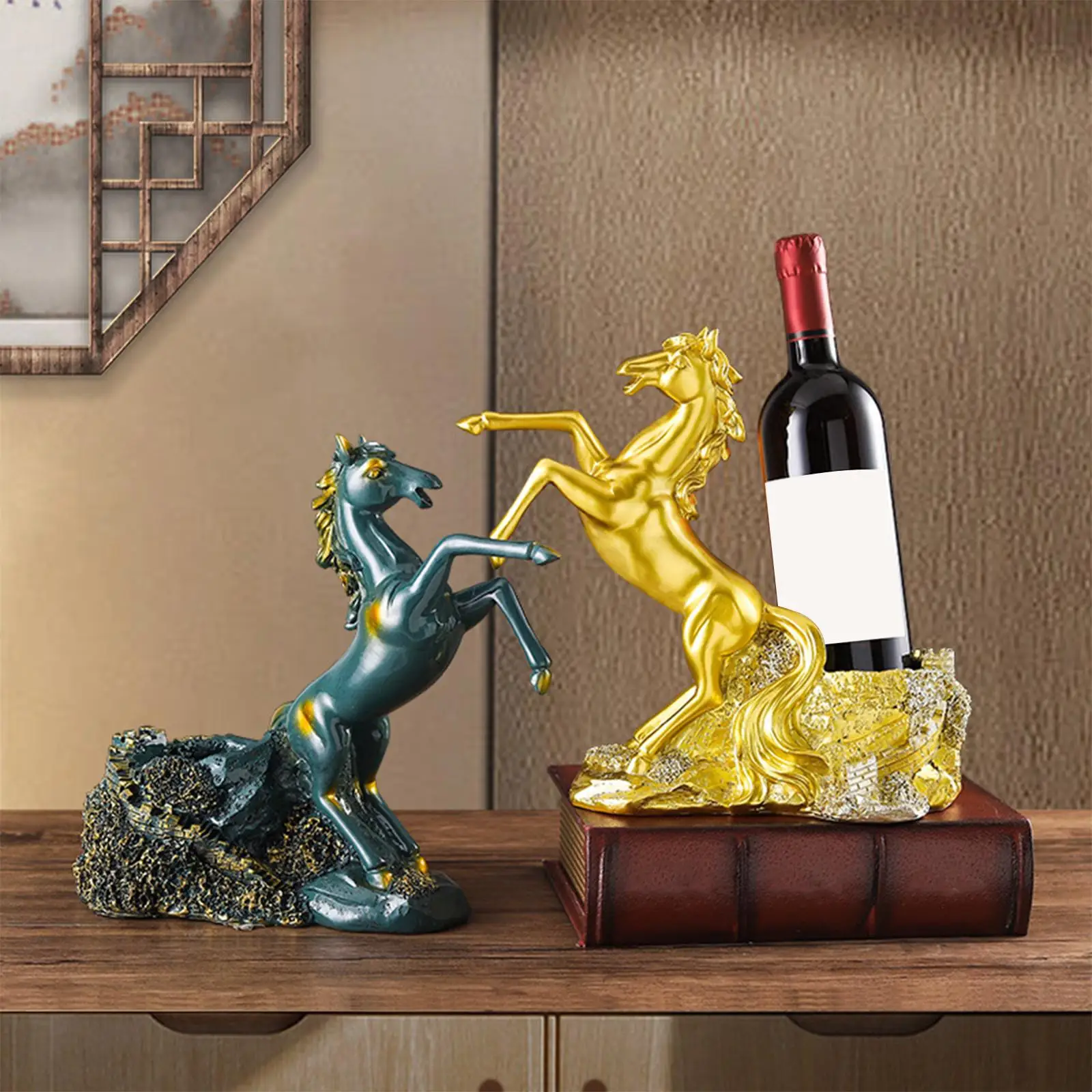 Wine Bottle Holder Horse Figurine Retro Style Single Bottle Shelf Wine Storage Rack for Centerpiece Wine Cabinet Collectibles