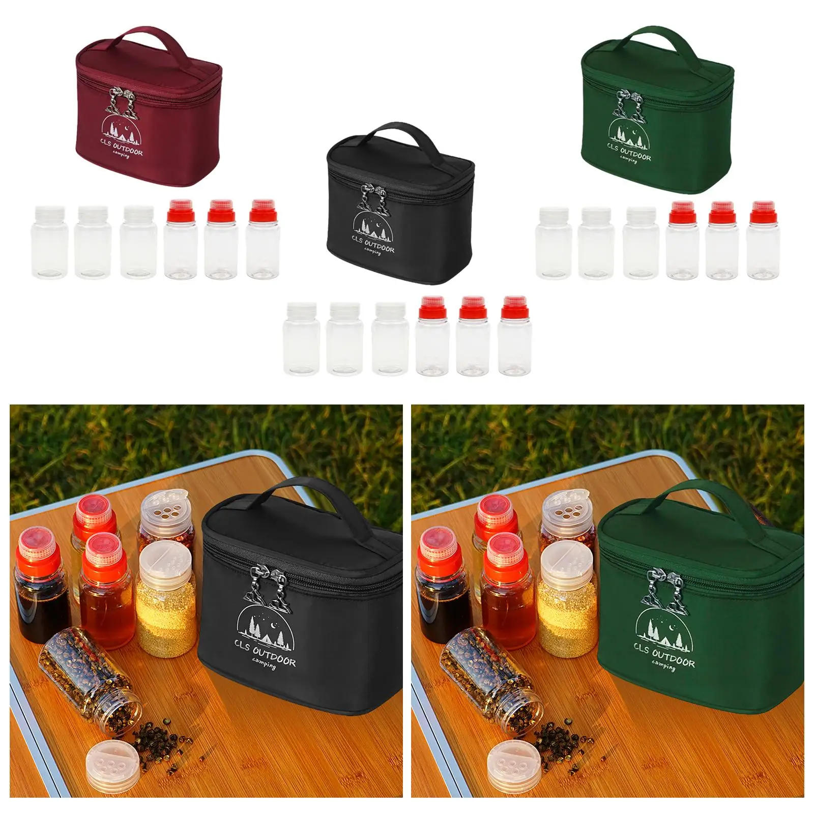 Spice Kit with Bag Portable Transparent BBQ Picnic Storage Container Bottles