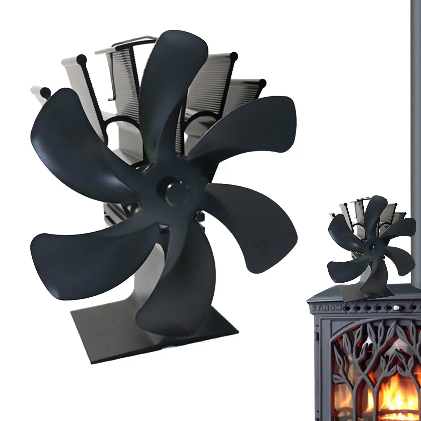 Large 6 Blade Heat Powered    Fireplace  Burning Fan for Efficient Heat Distribution ? Black