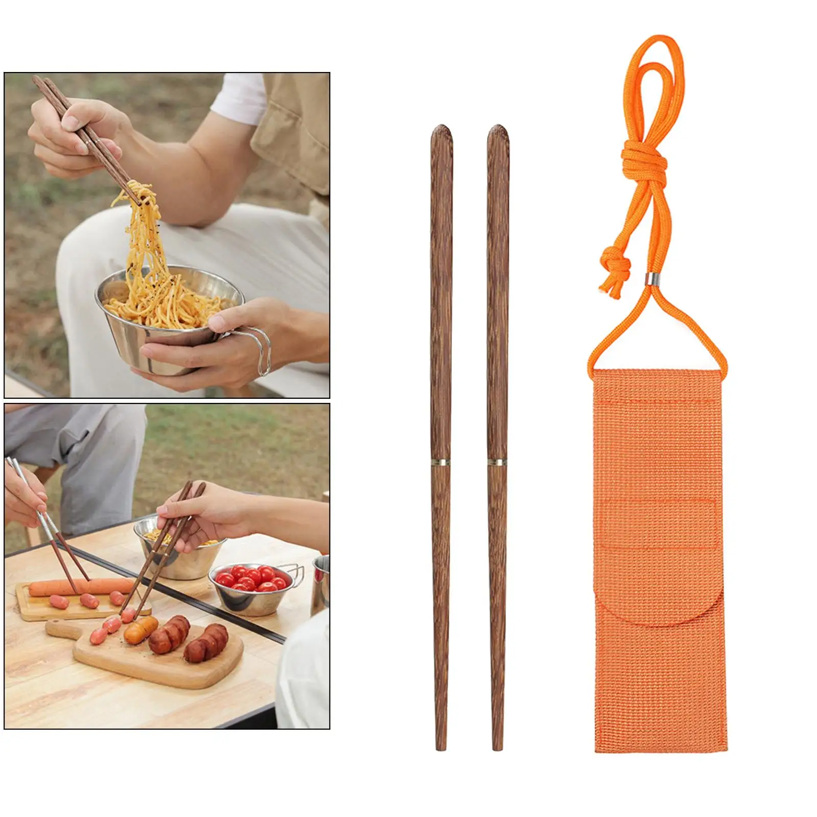 Chopsticks Reusable Wooden Stainless Steel Camping Picnic Chinese Chopstick