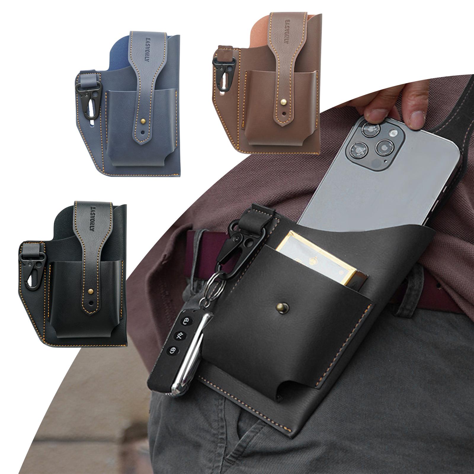 PU Men Waist Bag Multifunction Outdoor Pouch W/ Belt Loop Cell Phone Holster Case Waist Purse with Key Holder Cigarette Box