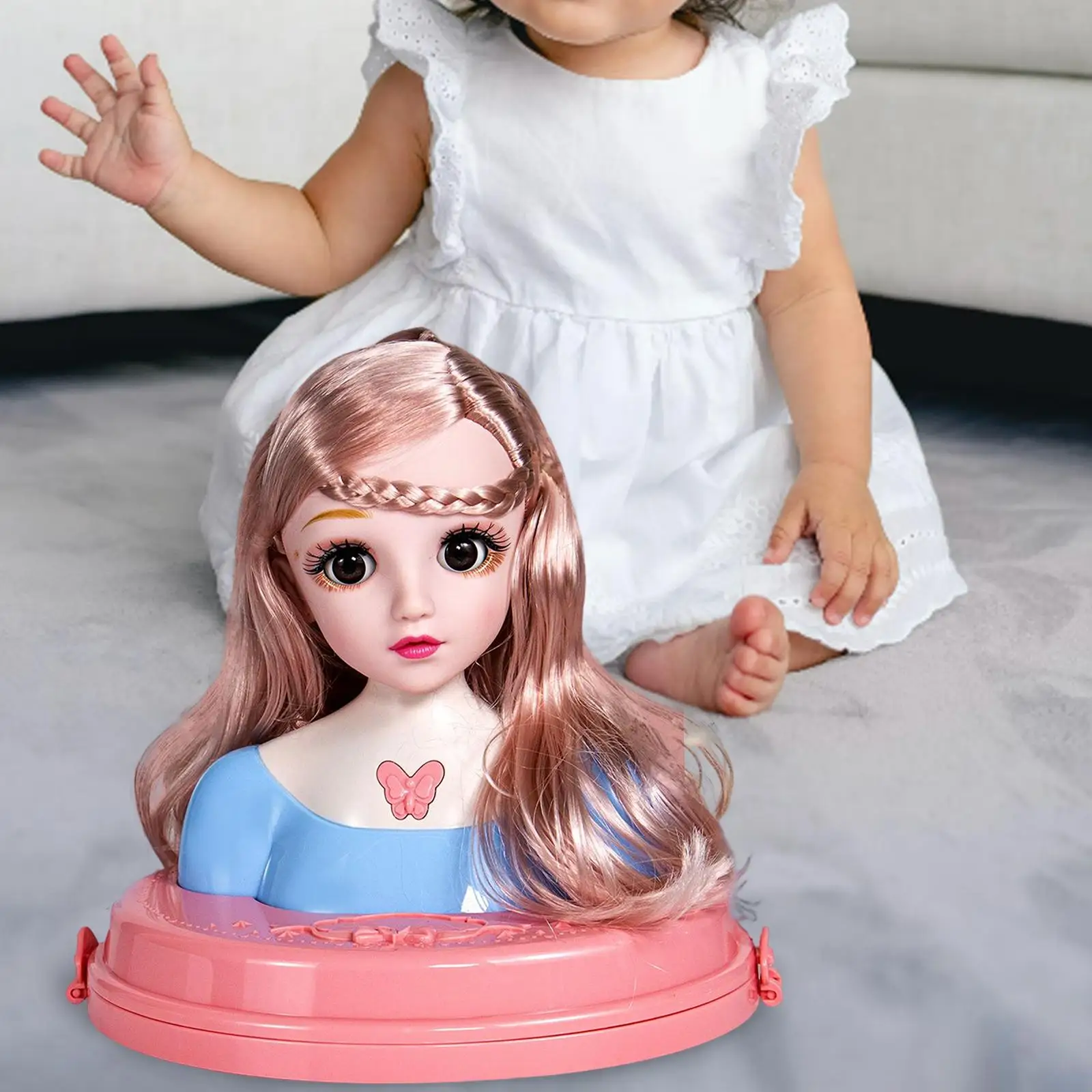 Fashion Doll Styling Head Toy Movable Eyelids Doll Hair Styling Toy for Girls Kids Gifts
