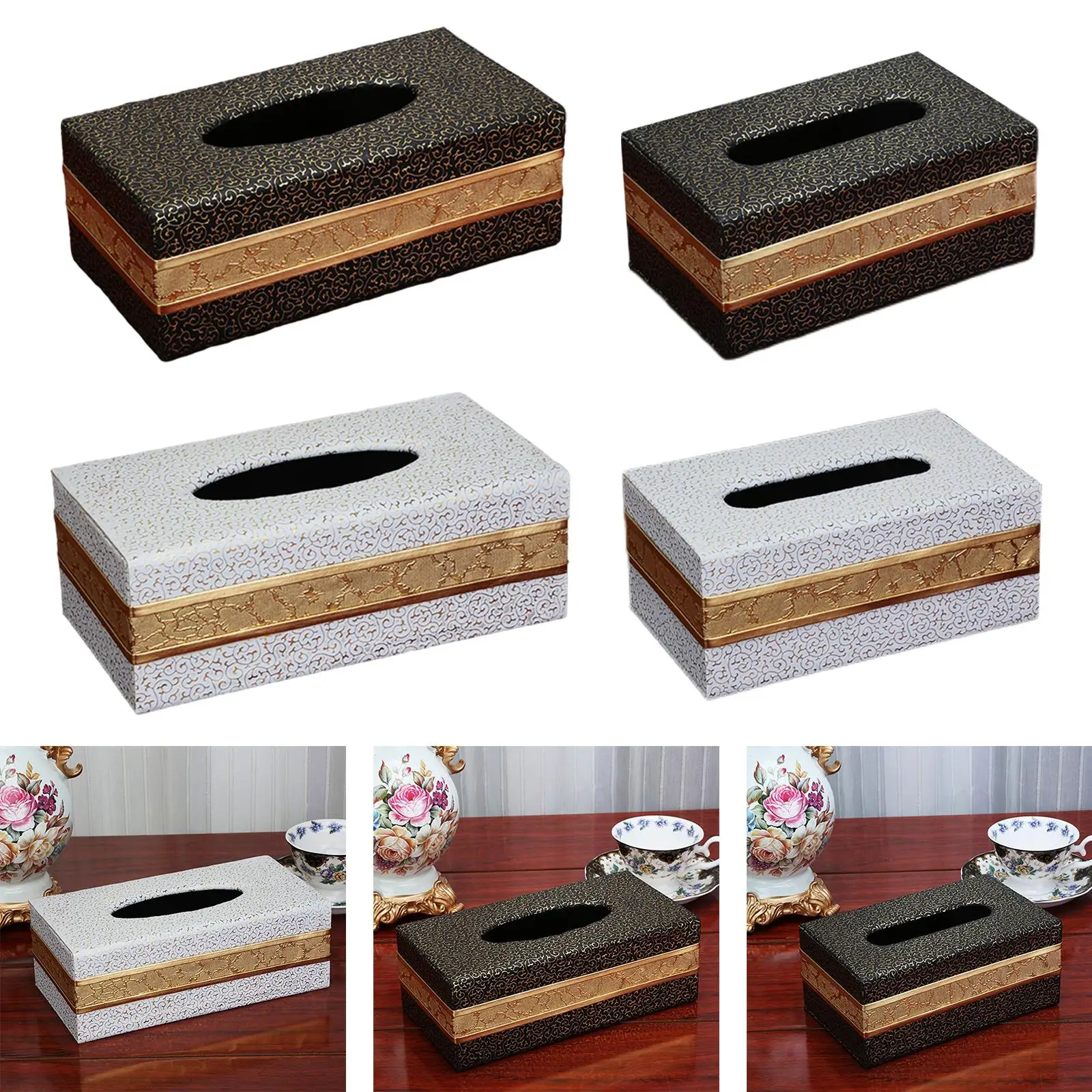PU Leather Tissue Box Holder Organizer with Magnetic Bottom Pumping  Rectangular Tissue  for Hotel Dresser Bedroom Car