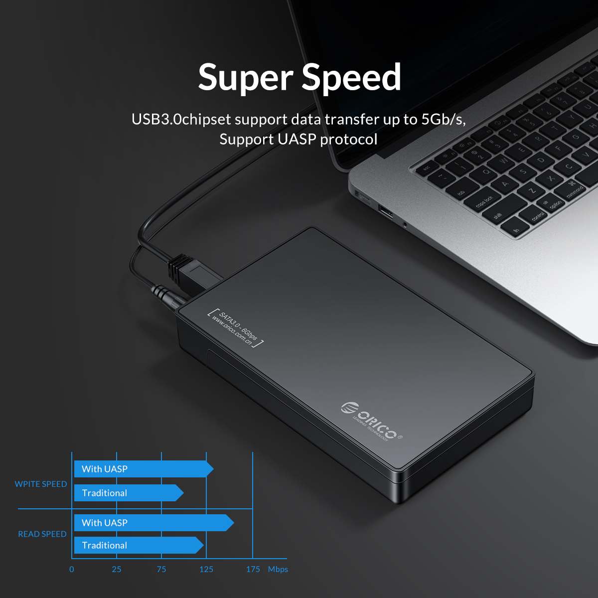 USB 3.0, caixa de energia embutida, suporte