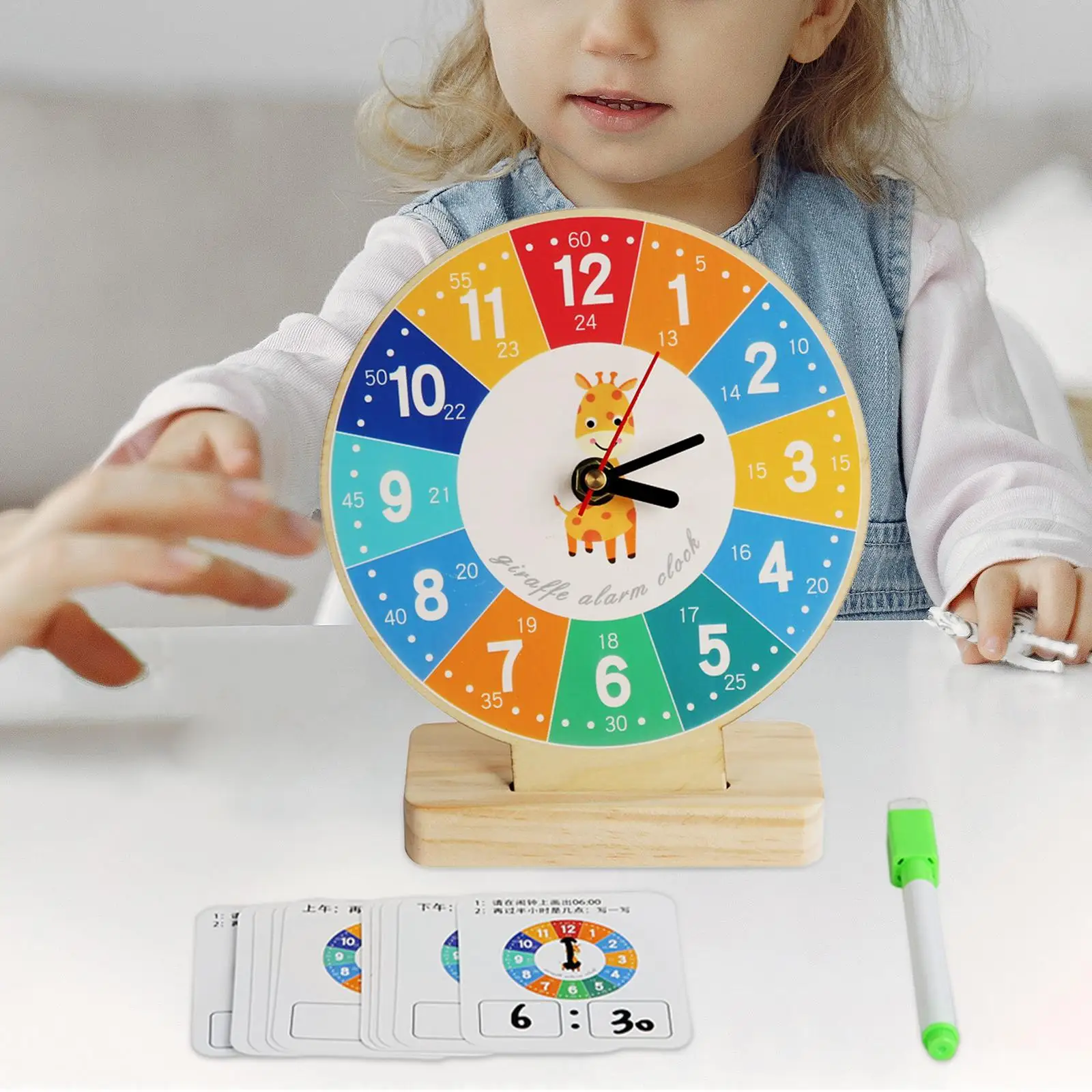 Wooden Clock Toy Teaching Clocks for Kids for Kindergartner for 3 4 5 Year Old