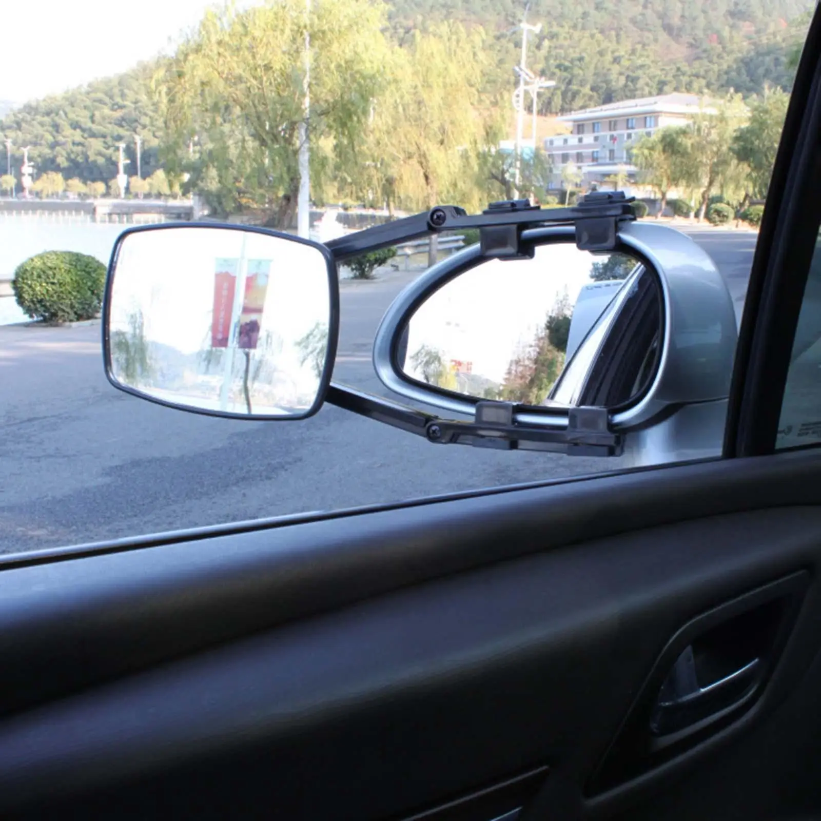 Clip On Towing Mirror Extensions 360 Degrees to Rotate Universal Black
