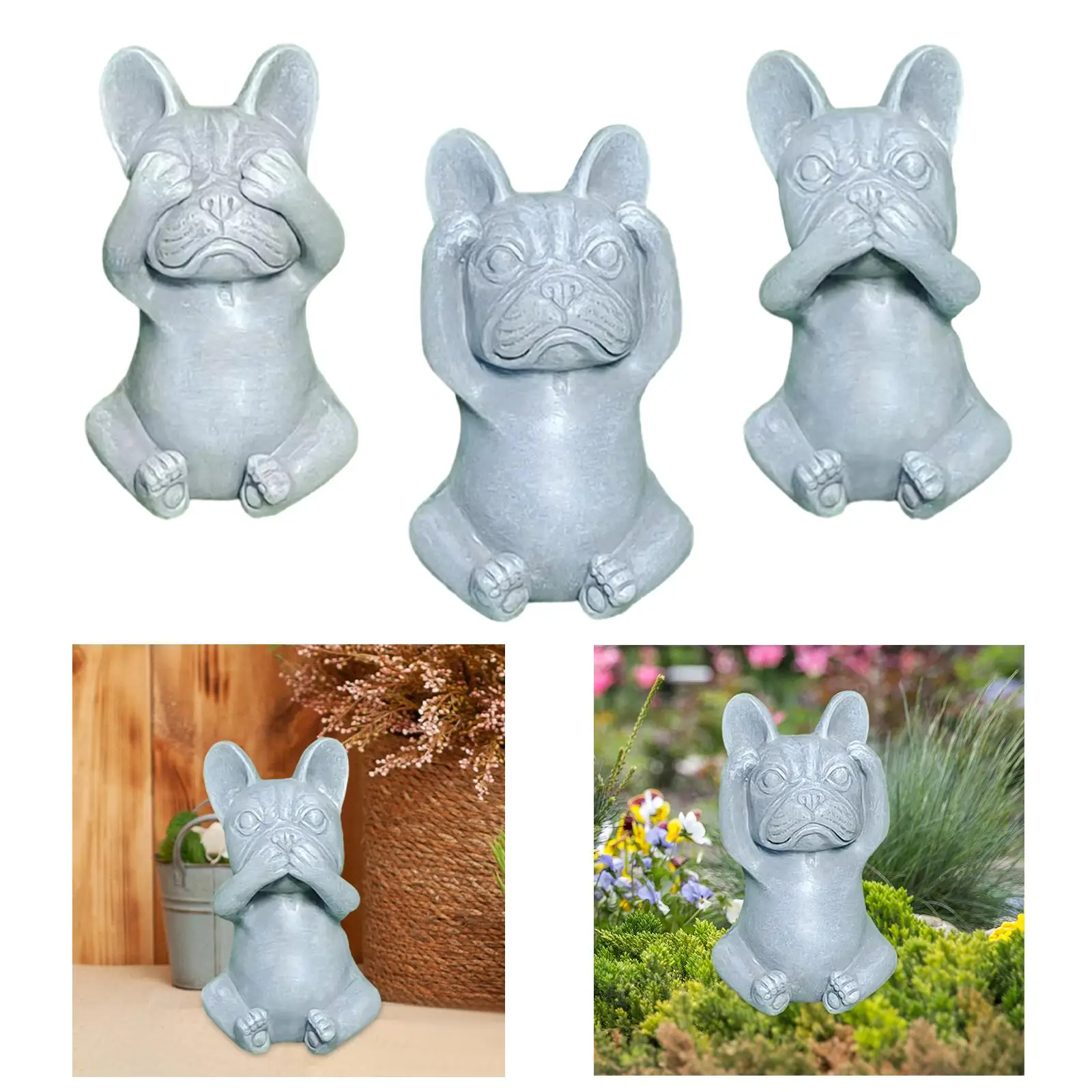 French Bulldog Statue Cute Artwork Resin Crafts Matte Dark Grey Ornaments for Yard Lawn Indoor Outdoor Courtyard Home Decor