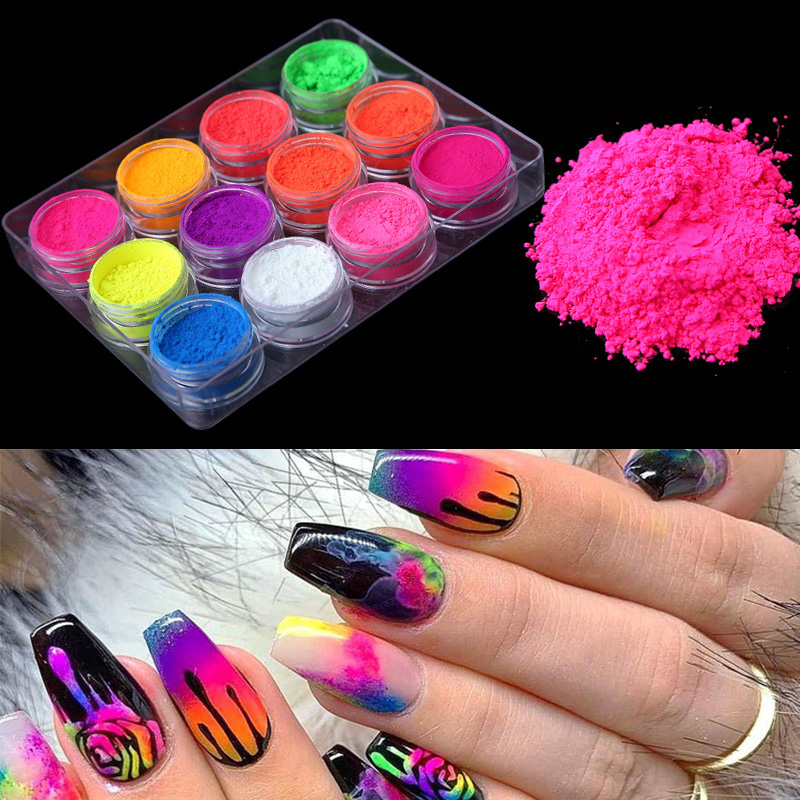 Best of 12 Pots Neon Manicure Nail Art Powder Pigment Dust Powder 12pcs Fluorenscence Spangle Nail Glitter Make Up Sparkle Chrome Dust Reviews & Tips