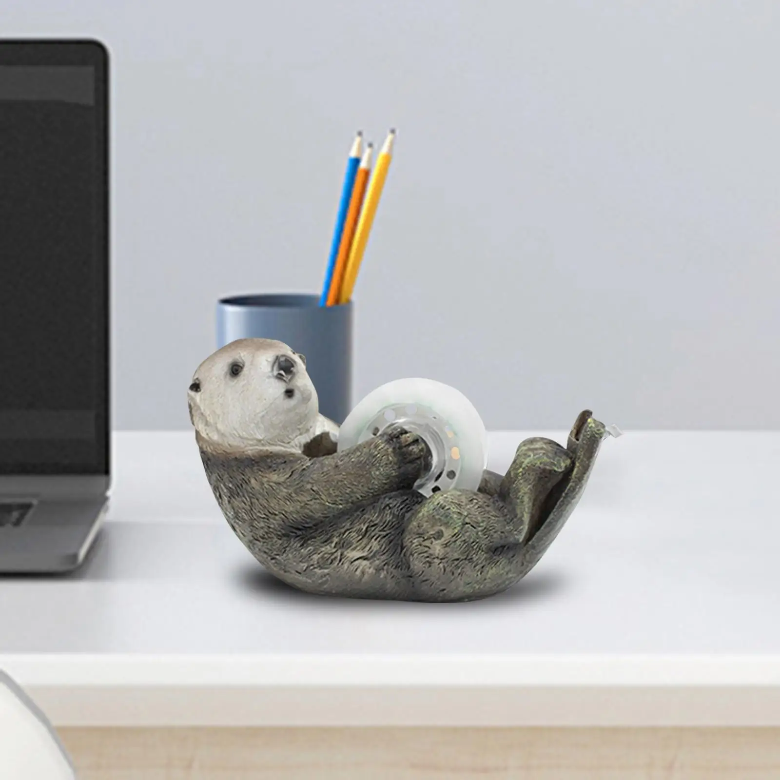 Otter Tape Dispenser Decor Cute Desk Accessory Portable Animal Figurine Roll Holder for Home Scrapbooking Desktop Office Friends