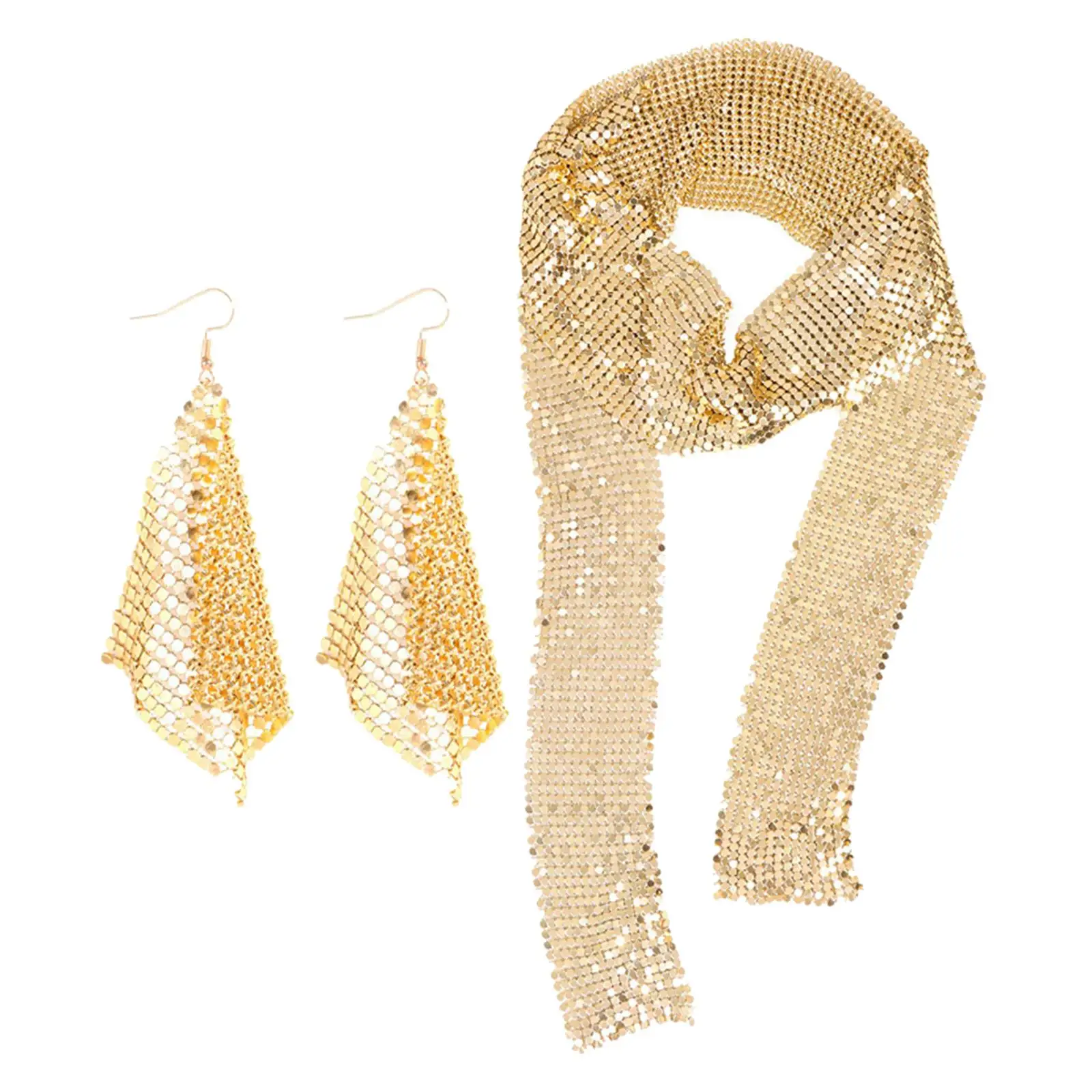 Glitter Tie Shawls Long Tassels Dangle Earrings Metal Sequins Neck Tie Scarf for Daily Wear