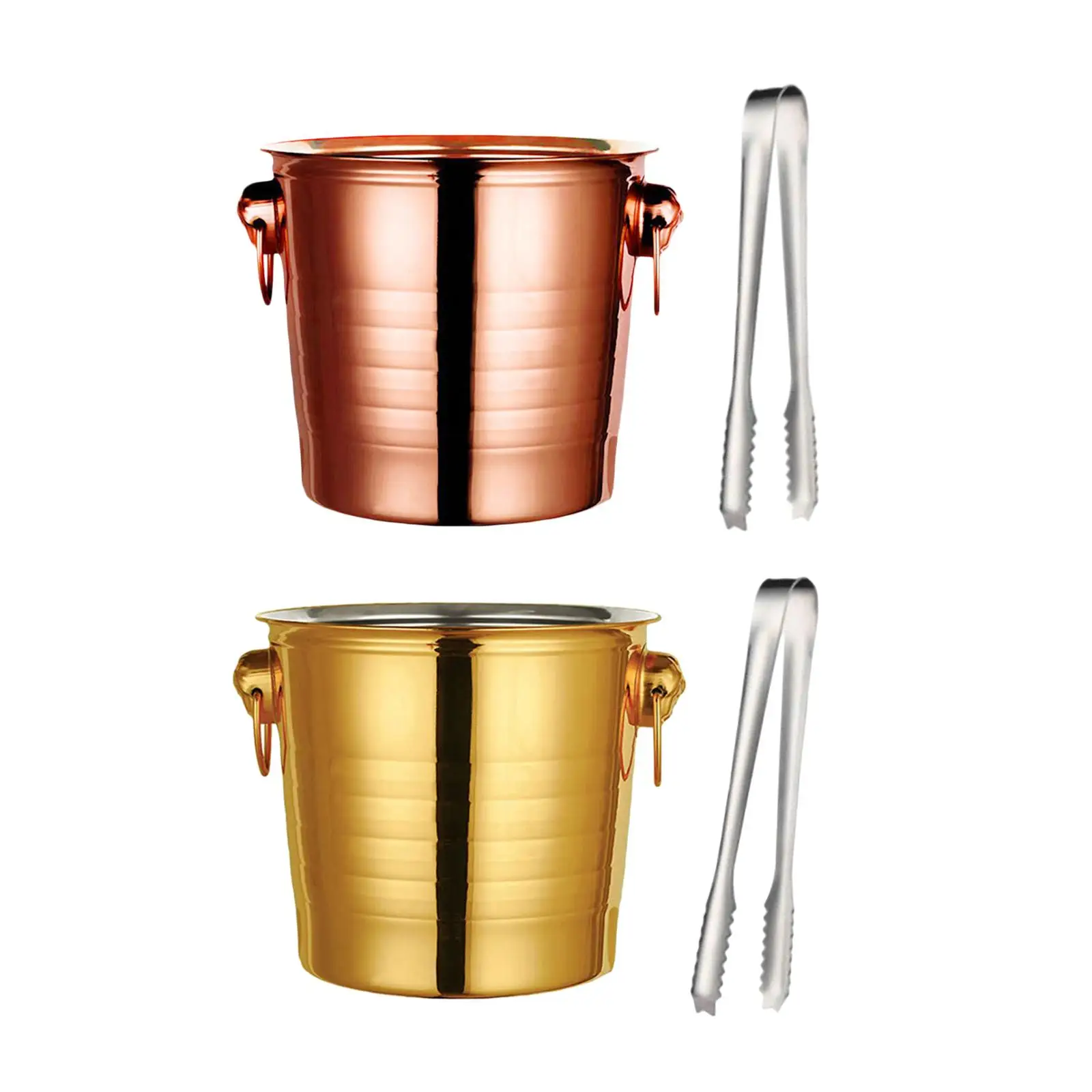 Stainless Steel Ice Bucket, with Ice Cube Clip, Drinks Chilling Bucket with Handles, Beverage Chilling Bucket for Parties BBQ