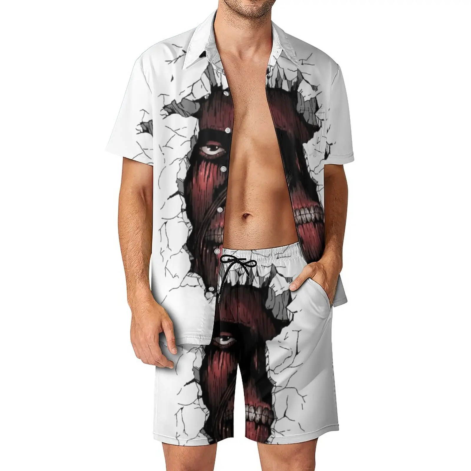 Attack in Titans The Titan Inside The Wall Throw Blanket Swimming Men's Beach Suit Vintage 2 Pieces Suit  top Quality