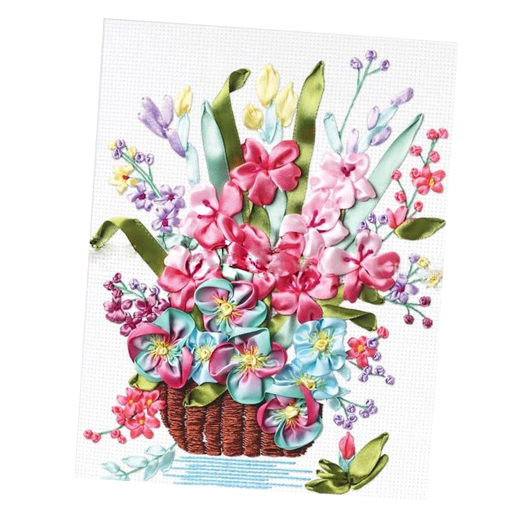 Beginners Silk Ribbon Embroidery 3D Sping Flower Bouquet  Wall Art
