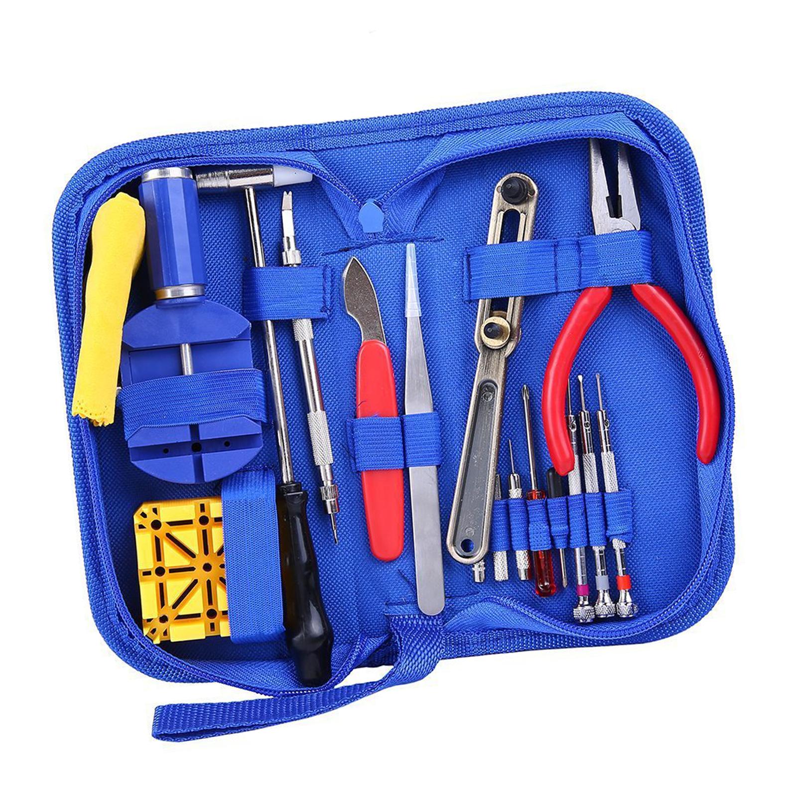 17x Watch Repair Tools Multifunction Tweezers Hammer Storage Case for Beginner Professional Watch Battery Replacement Tool Kit