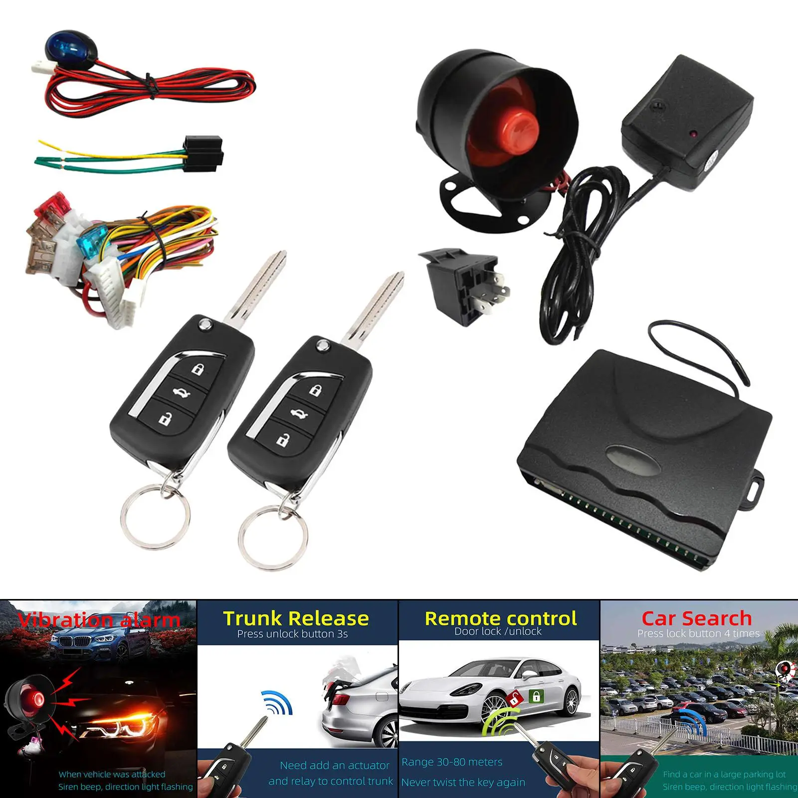 Universal 1 Way Remote Start Car Alarm Security System with 2 Remote Contorl