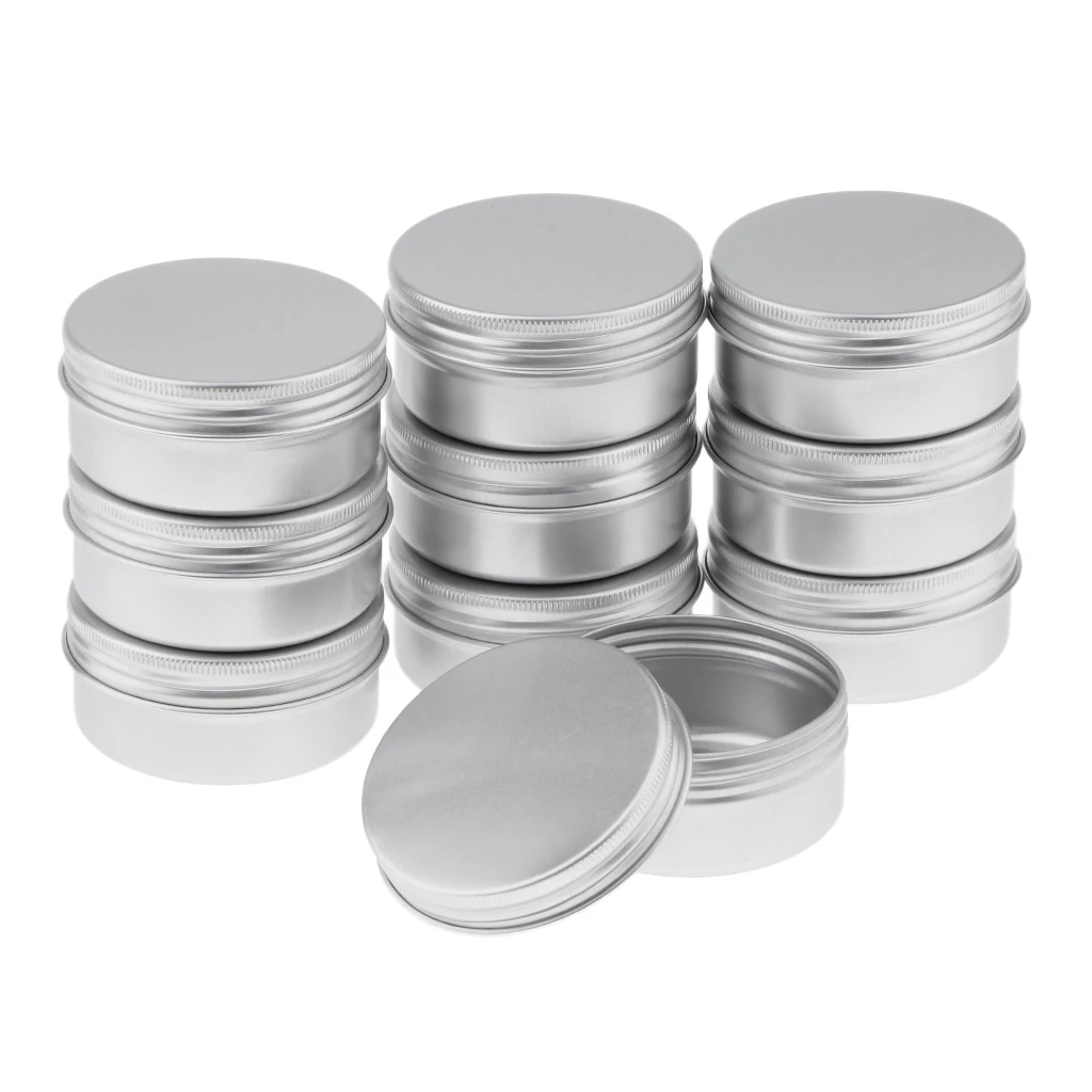 10pcs 50ml Empty Cosmetic Pots Lip Balm Container Jar Small Silver Aluminum Tins with Screw Lid