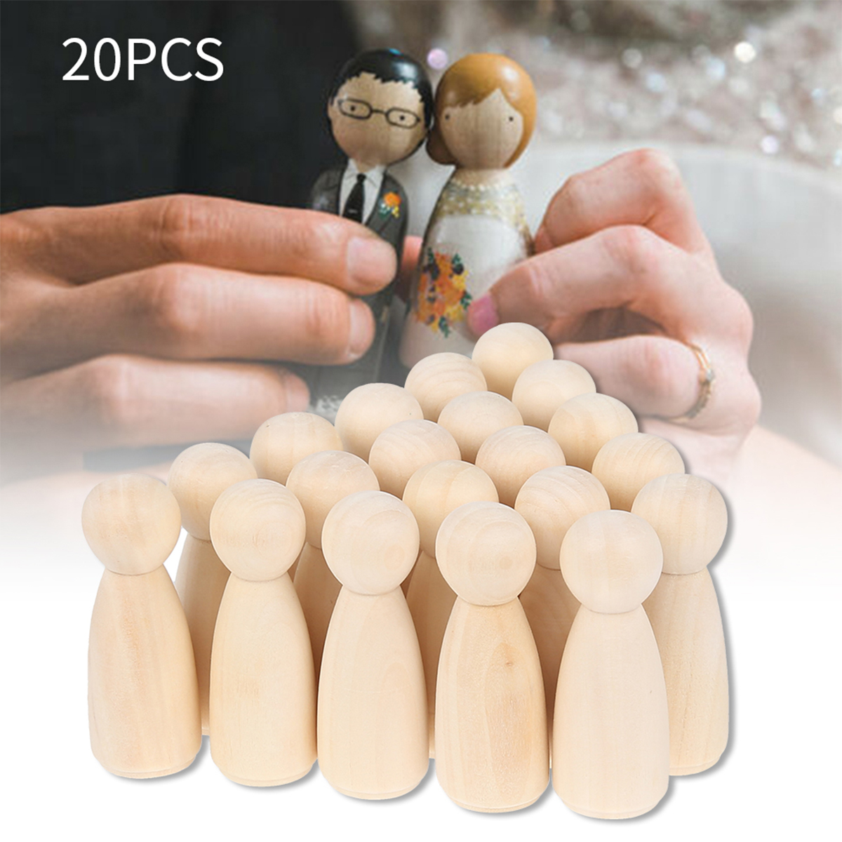 Description Picture 2 of item20pcs Wooden Peg Dolls Unpainted Figures Unfinished Wooden Dolls Family Decorative for Kids Painting DIY Arts Crafts Gifts