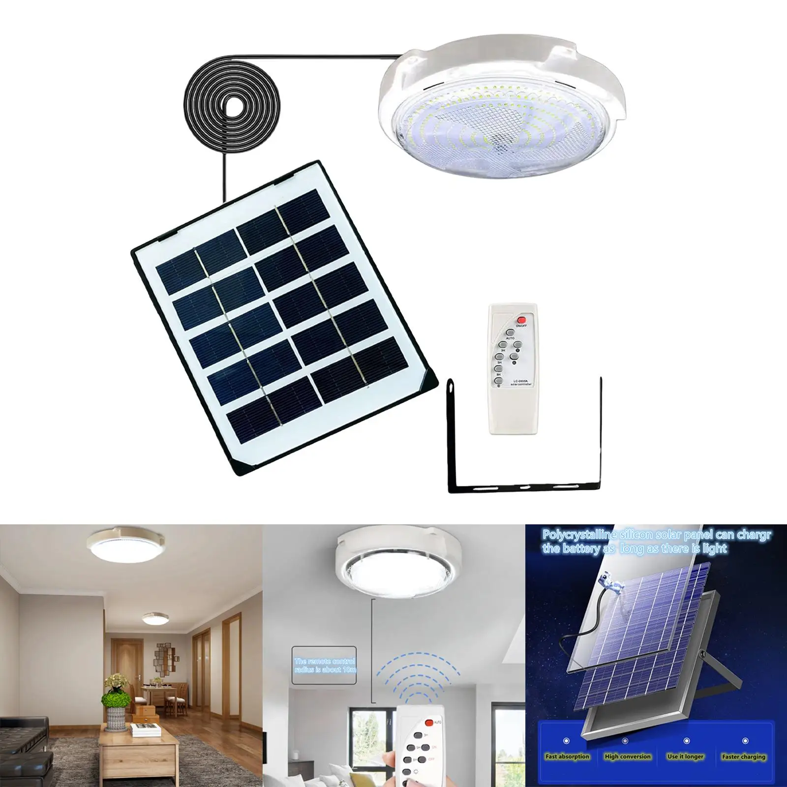 Indoor Solar Ceiling Light IP65 Waterproof 2835 Lamp Beads Lighting Fixture Smart Solar Power Lamp for Garden Decor Home Outdoor