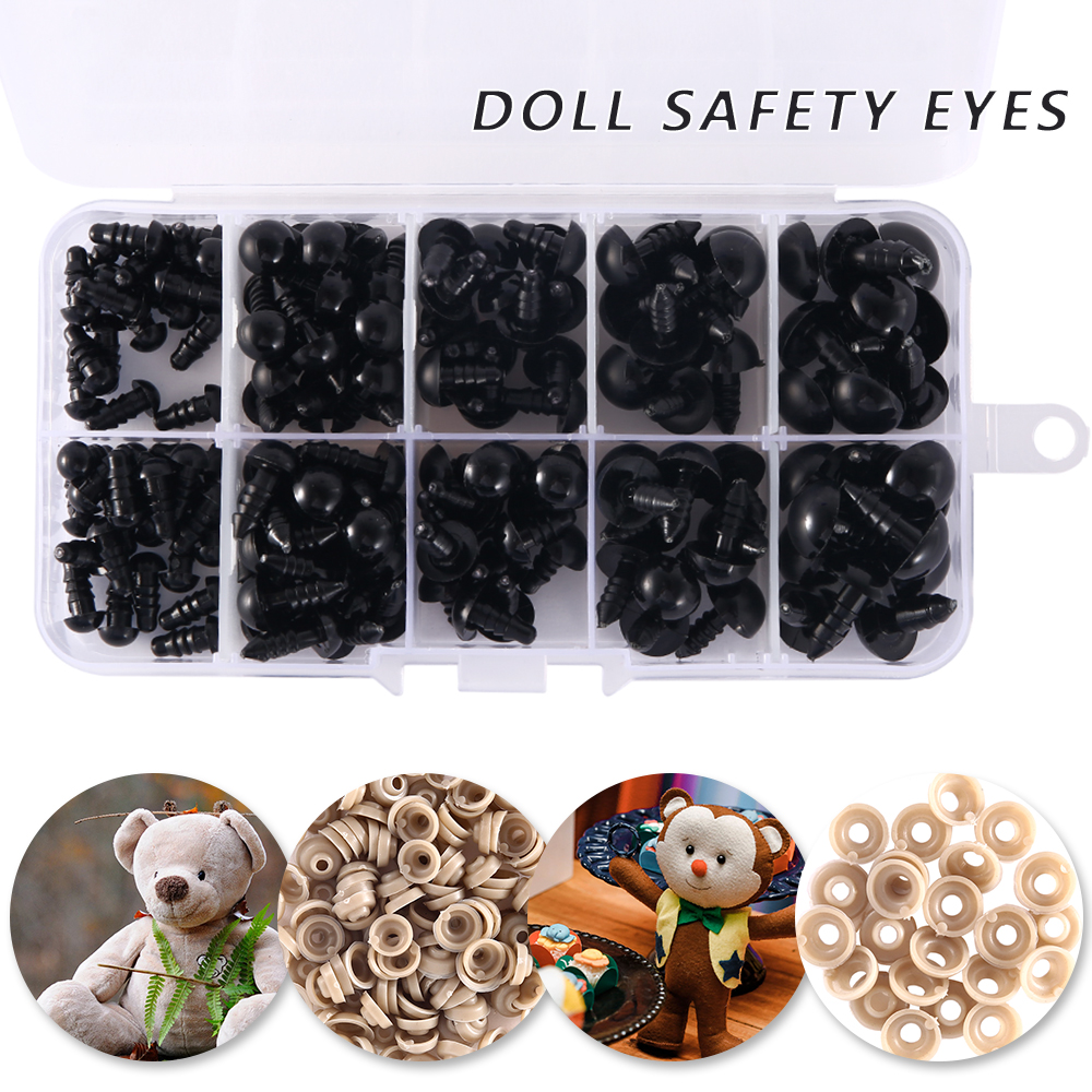 150 Stück DIY-Puppen-Sicherheitsaugen, 6–12 mm, schwarzer Kunststoff, Bastelaugen für Bärenspielzeug, Kinder, DIY-Handwerk, Stofftier-Puppenzubehör – Detail 1