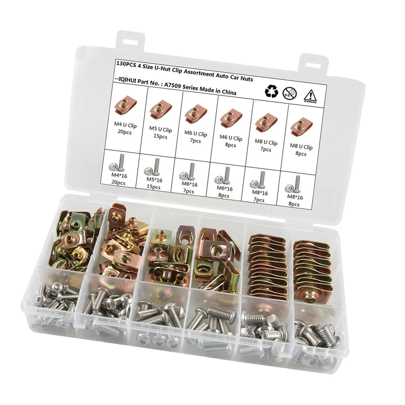 130x Assorted Nut Kit Replaces Stainless Steel U Type Clips Interior Trim Fixed
