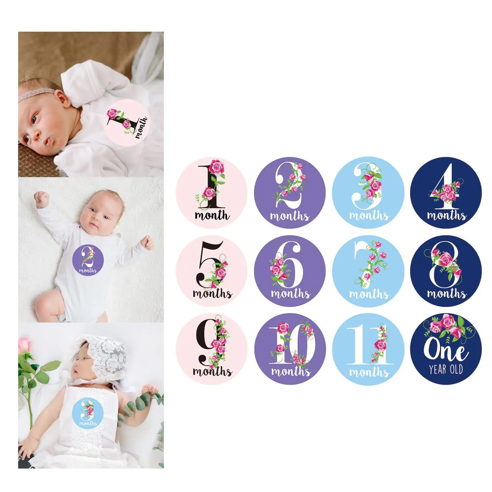 Baby Monthly  Stickers, Set of 1 Floral Month Stickers for Baby Boy or Girl, 2 Months Stickers, Baby  for Photo