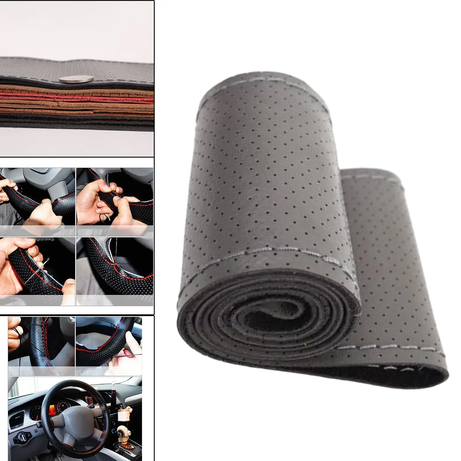Leather Car Steering Wheel Cover 38cm