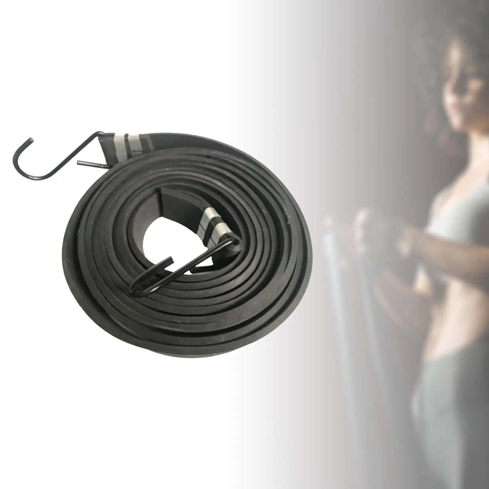 Black Thick Widened Flat Rubber Strap Bungee Cords with Hooks Weather Resistant Strong Elasticity Thickness 4.5mm Long Lasting