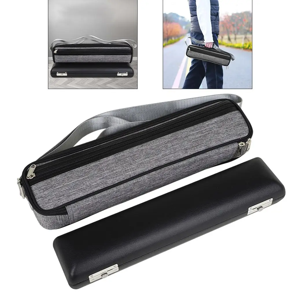 16 Hole Flute Case Hard Waterproof with Handle Premium Lightweight Soft Leather Carry Bag Flute Bag for Concert Flute Woodwind