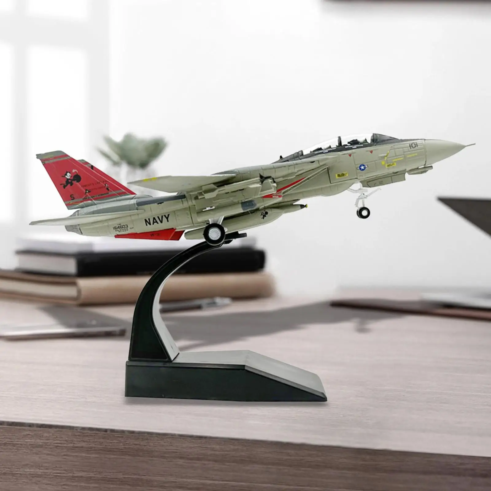 1/100 Scale F 14 Aircraft Diecast Model Collection Fighters Airplane with Base for Bookshelf Bar Office Bedroom Tabletop Decor