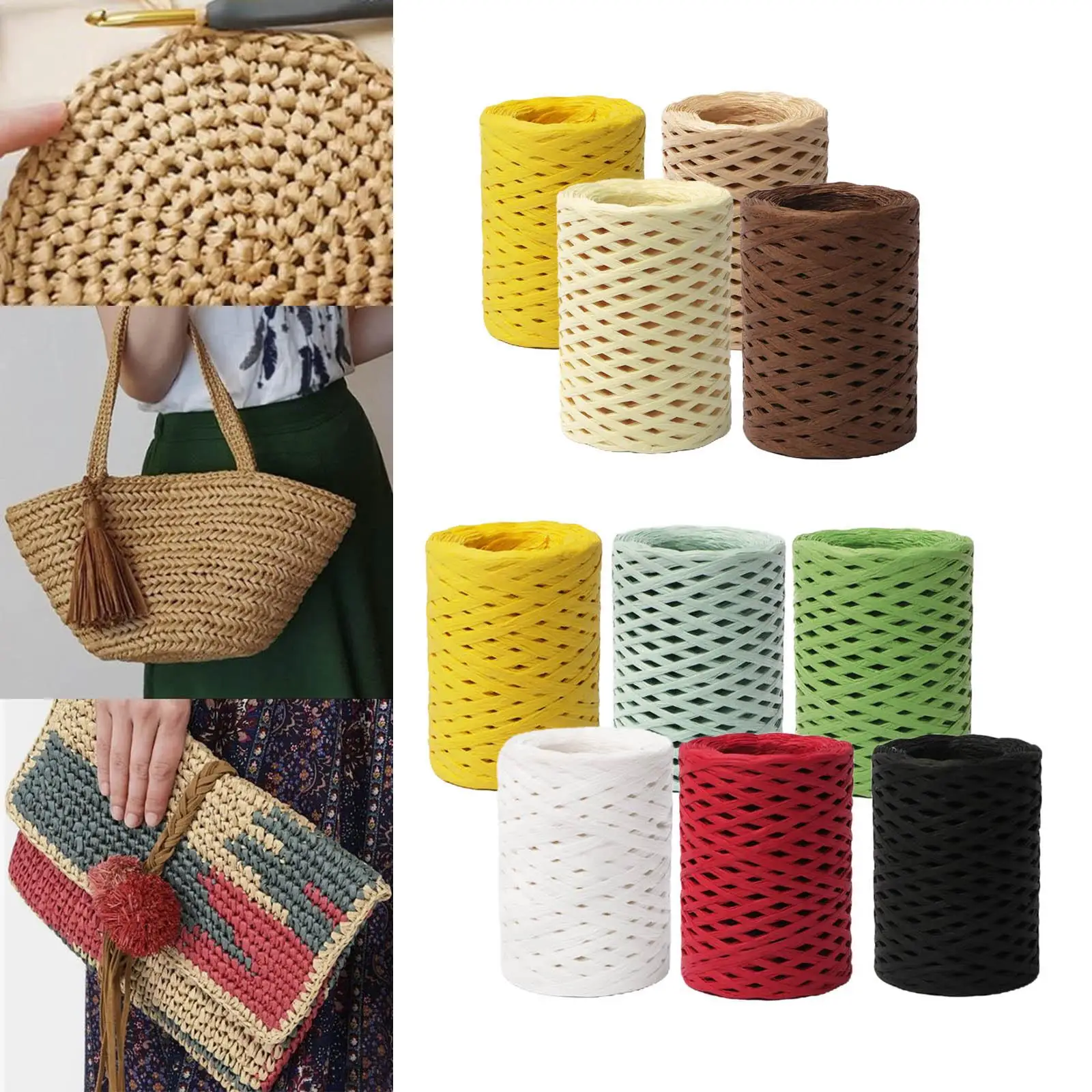 4/6rolls Raffia Paper Yarn Roll Natural Twine for Gift Wrapping Hanging Tags Festival DIY Craft Weaving Crocheting