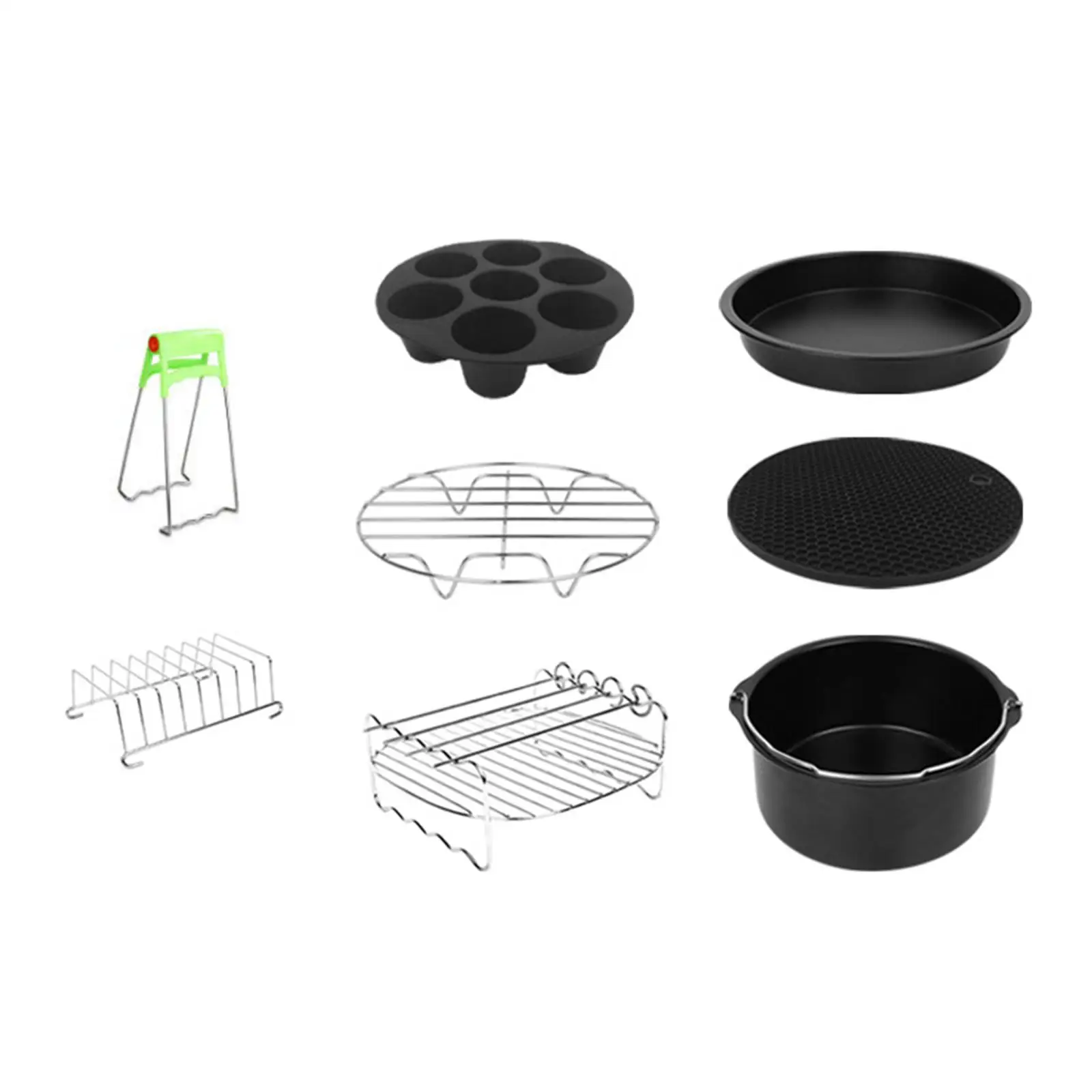 8x Non-Stick Air Fryer Accessories Set Air Fryer Parts Air Fryer Accessory Kit Cake Barrel Clamp for 3.5-6Qt BBQ Cooking Kitchen