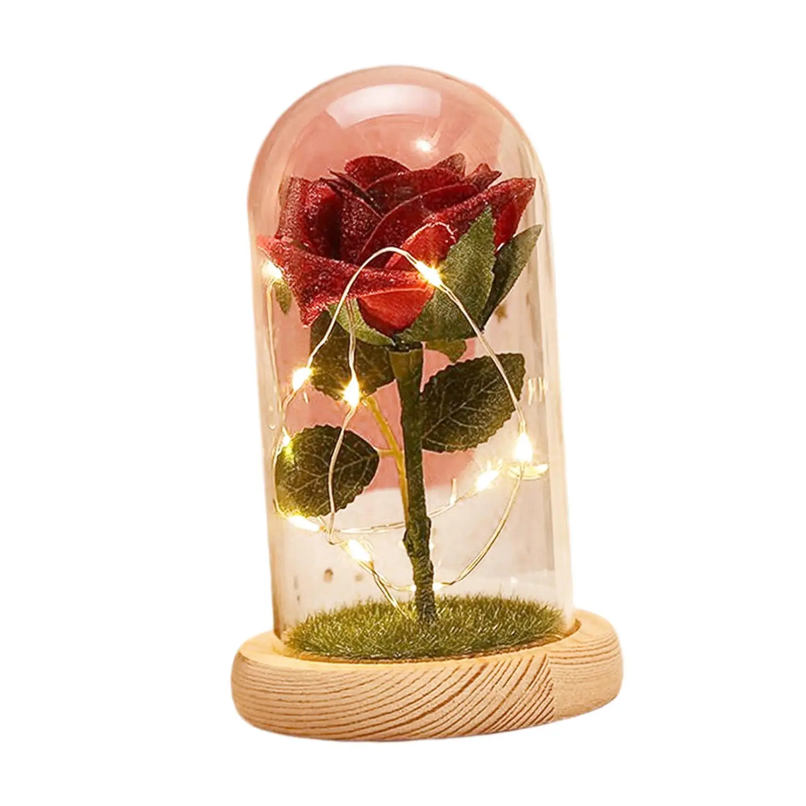 Romantic Light up Rose Preserved Night Light with Base Ornaments for Gift Anniversary Birthday Girlfriend Home Decoration