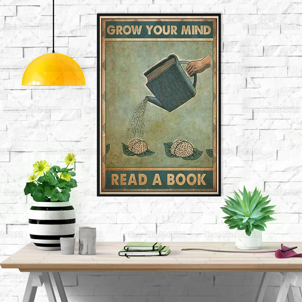 Книга с надписью «Grow Your Mind», Постер для девушек, любящих книги,  винтажная холщовая живопись, книга для влюбленных, чтения, библиотеки,  настенное художественное украшение | AliExpress