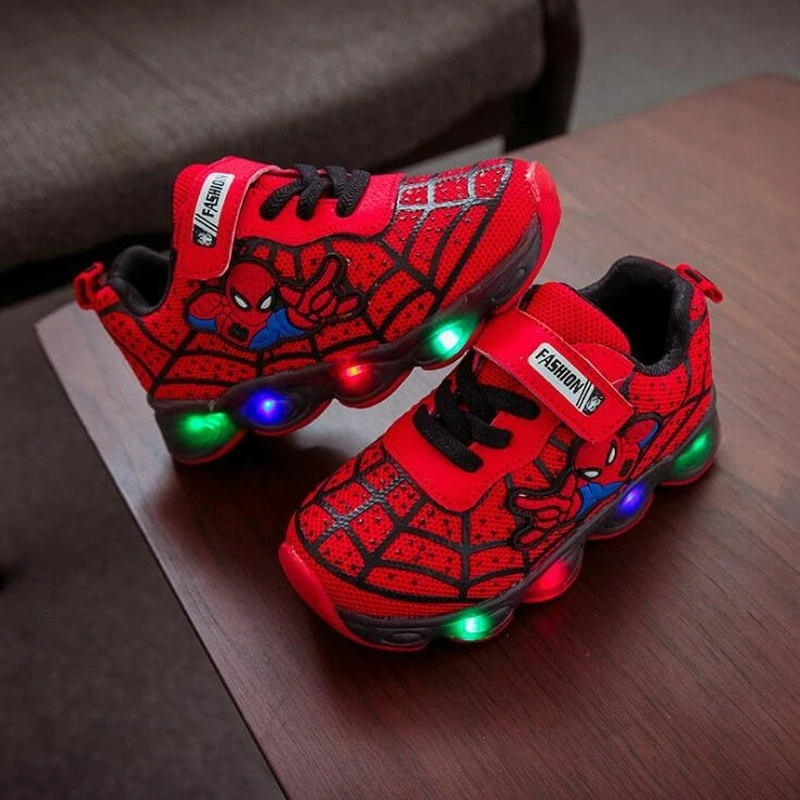 extra wide children's shoes Disney Glowing Sneakers Spiderman for Boys Girls 2022 Anime Fashion Kids Shoes Led Light Up Breathable Sports Running Shoes best children's shoes