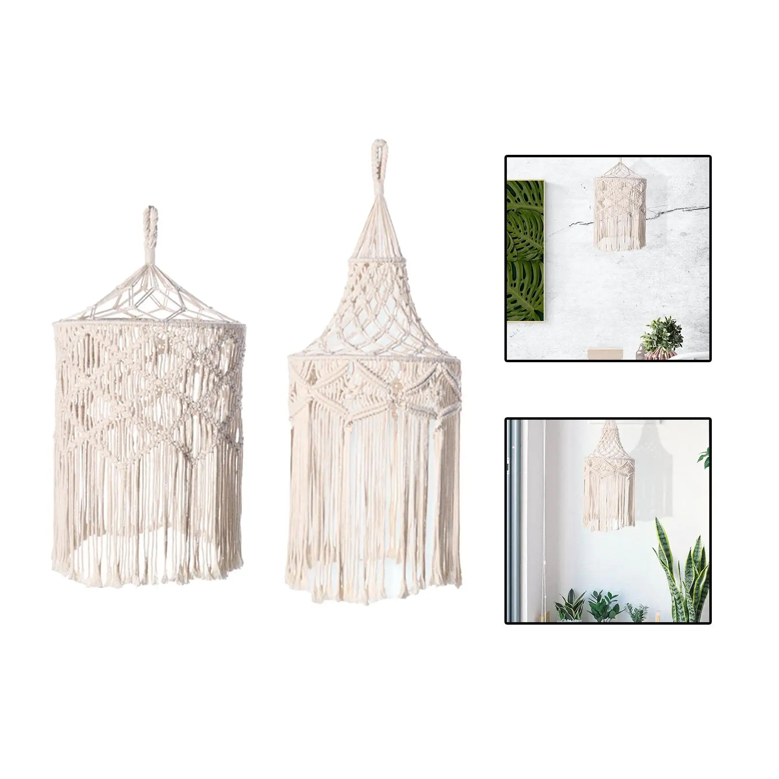 Ceiling Lights Fixture Cover Decor Hand Weaved Lighting Macrame Lampshade Boho Hanging Pendant Light Cover for Office Kitchen