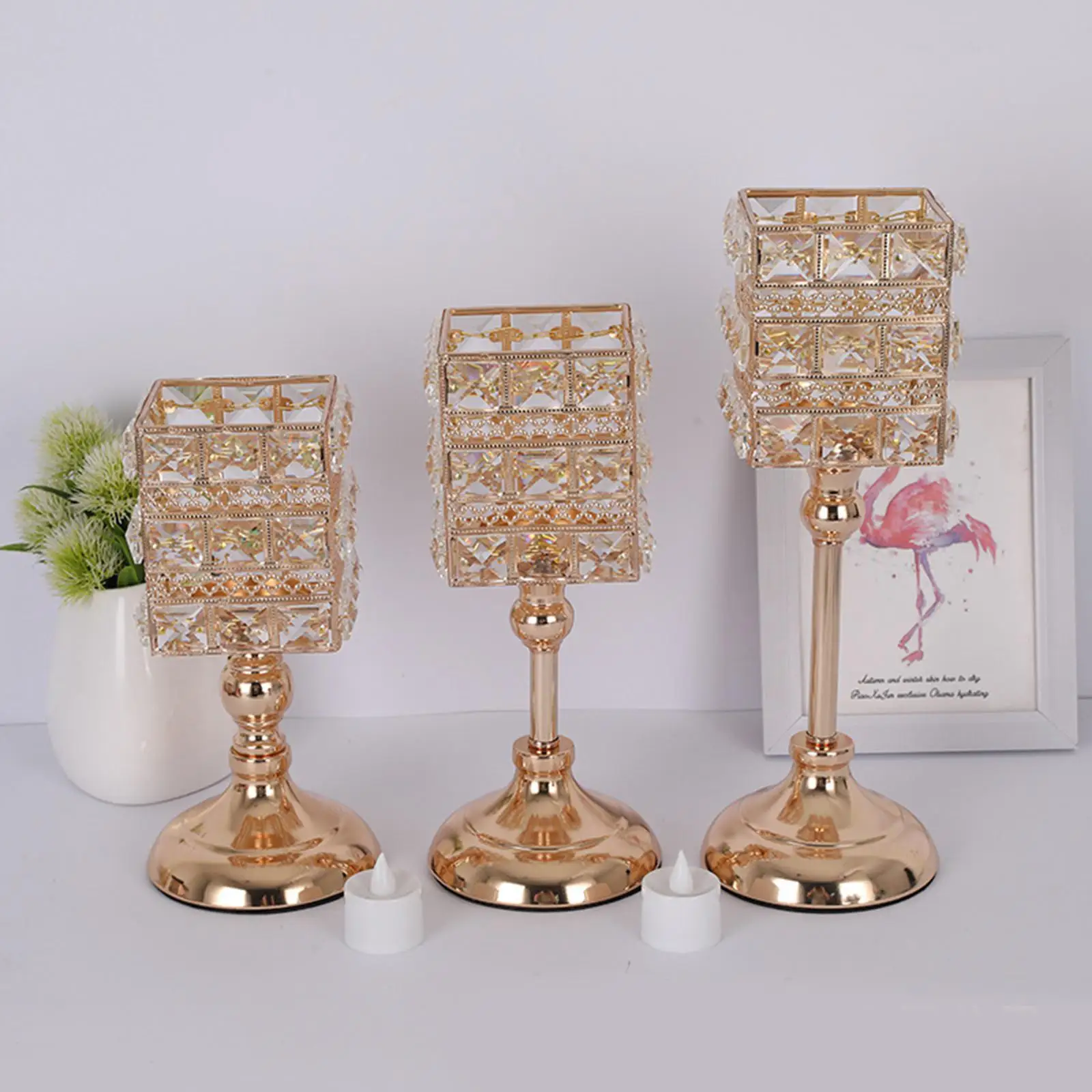  Holder Embellishment Tealight Holder ,Metal Crystal Candlestick Candelabra for home and hotel Tabletop Holiday Decoration
