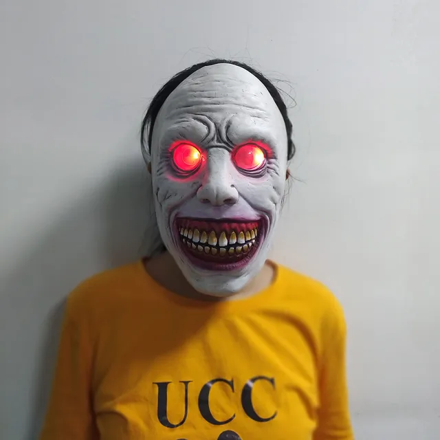 Halloween demônio assustador rosto cosplay máscara demônio sorriso máscara  cara branca com branco máscara de olho exorcista açougueiro assustador  horror máscara - AliExpress